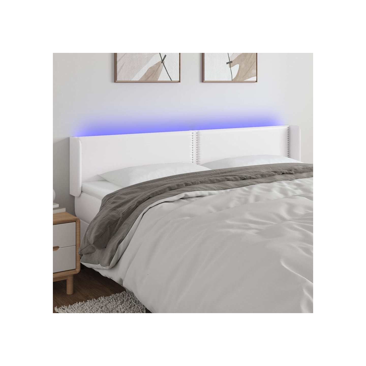 Tête de lit à LED Blanc 203x16x78/88 cm Similicuir