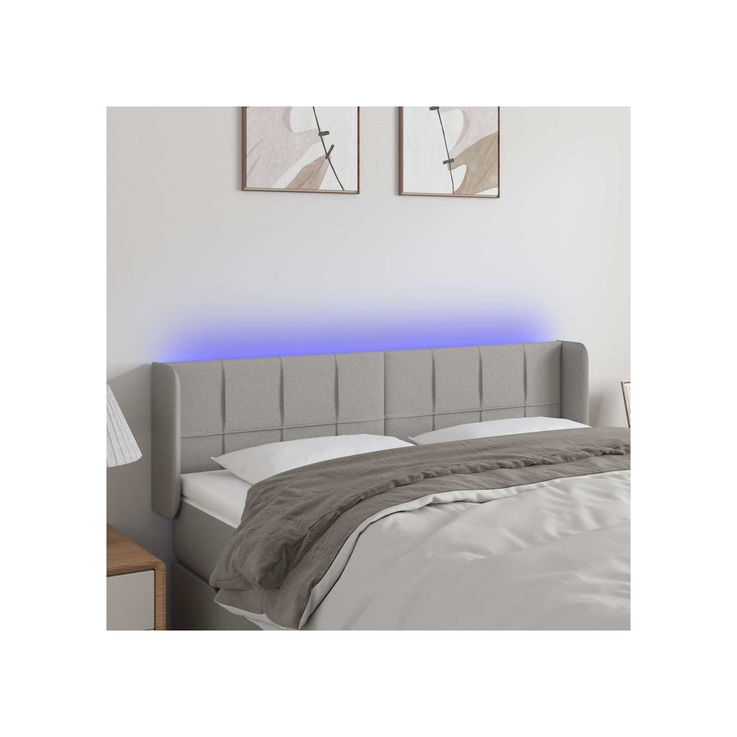 Tête de lit à LED Gris clair 147x16x78/88 cm Tissu