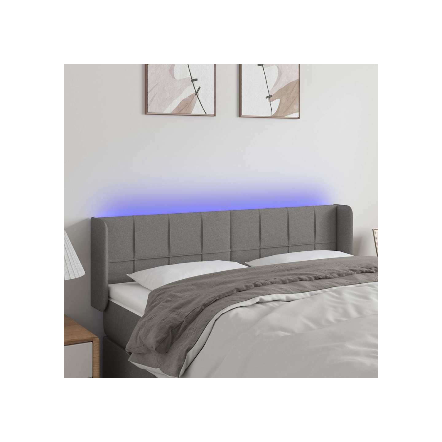 Tête de lit à LED Gris foncé 147x16x78/88 cm Tissu