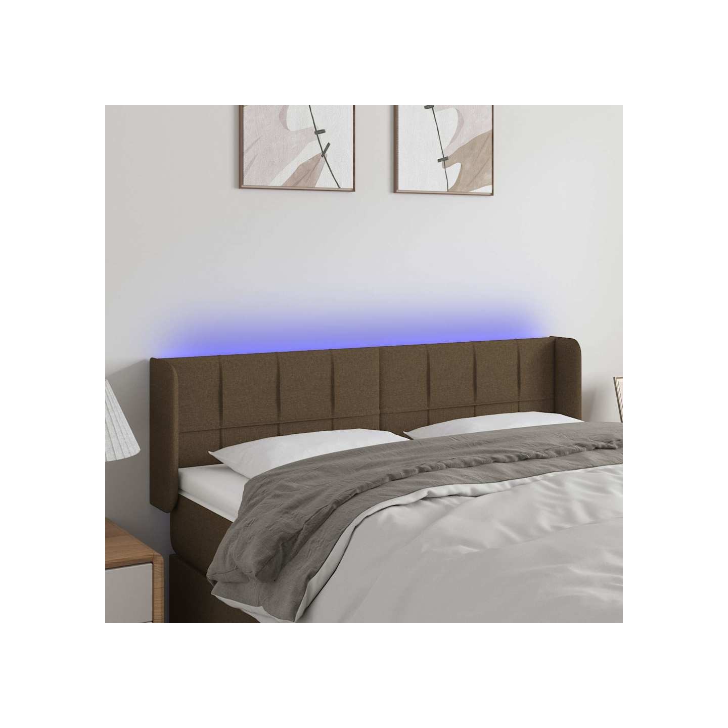 Tête de lit à LED Marron foncé 147x16x78/88 cm Tissu