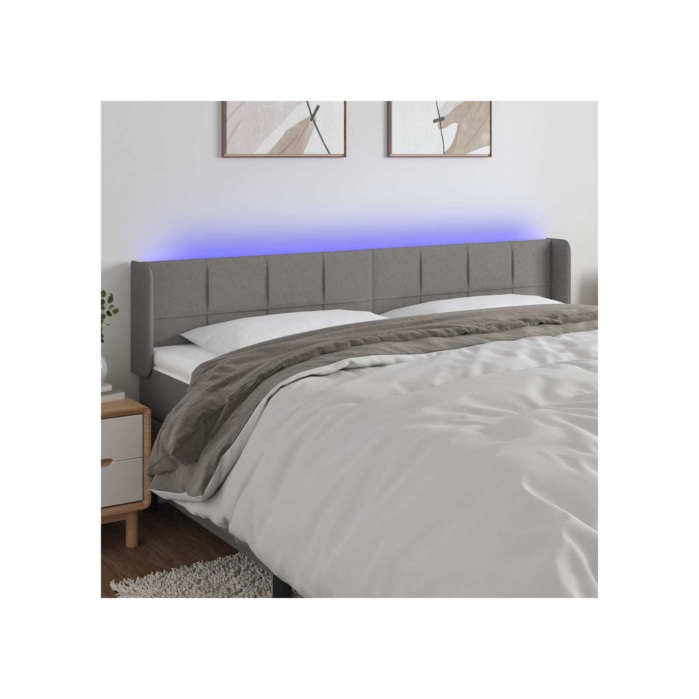 Tête de lit à LED Gris foncé 163x16x78/88 cm Tissu