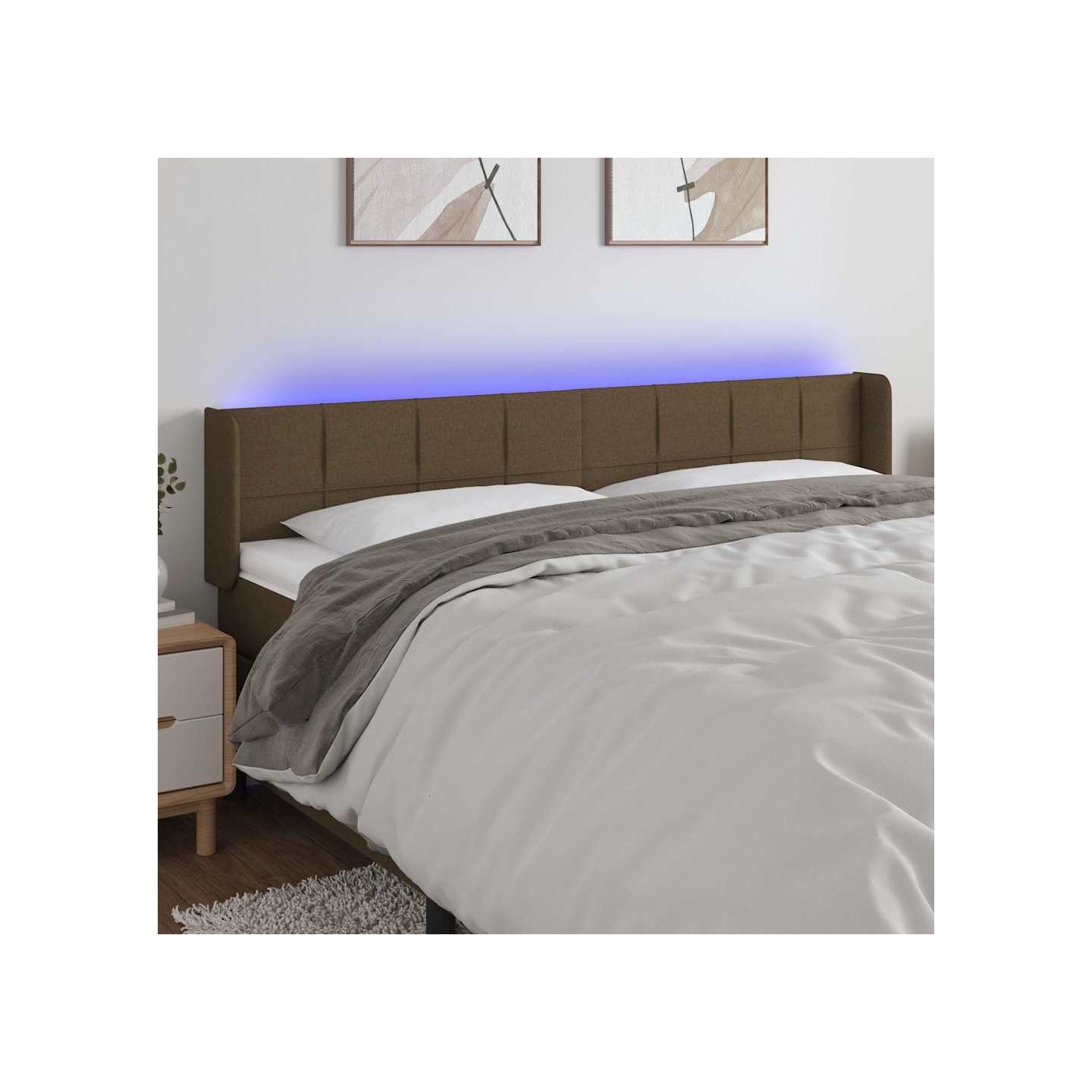 Tête de lit à LED Marron foncé 163x16x78/88 cm Tissu