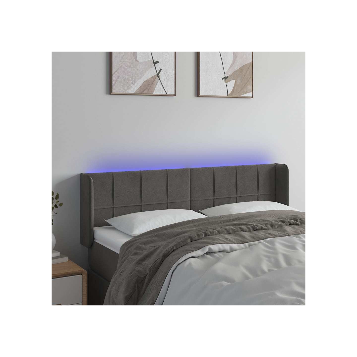 Tête de lit à LED Gris foncé 147x16x78/88 cm Velours
