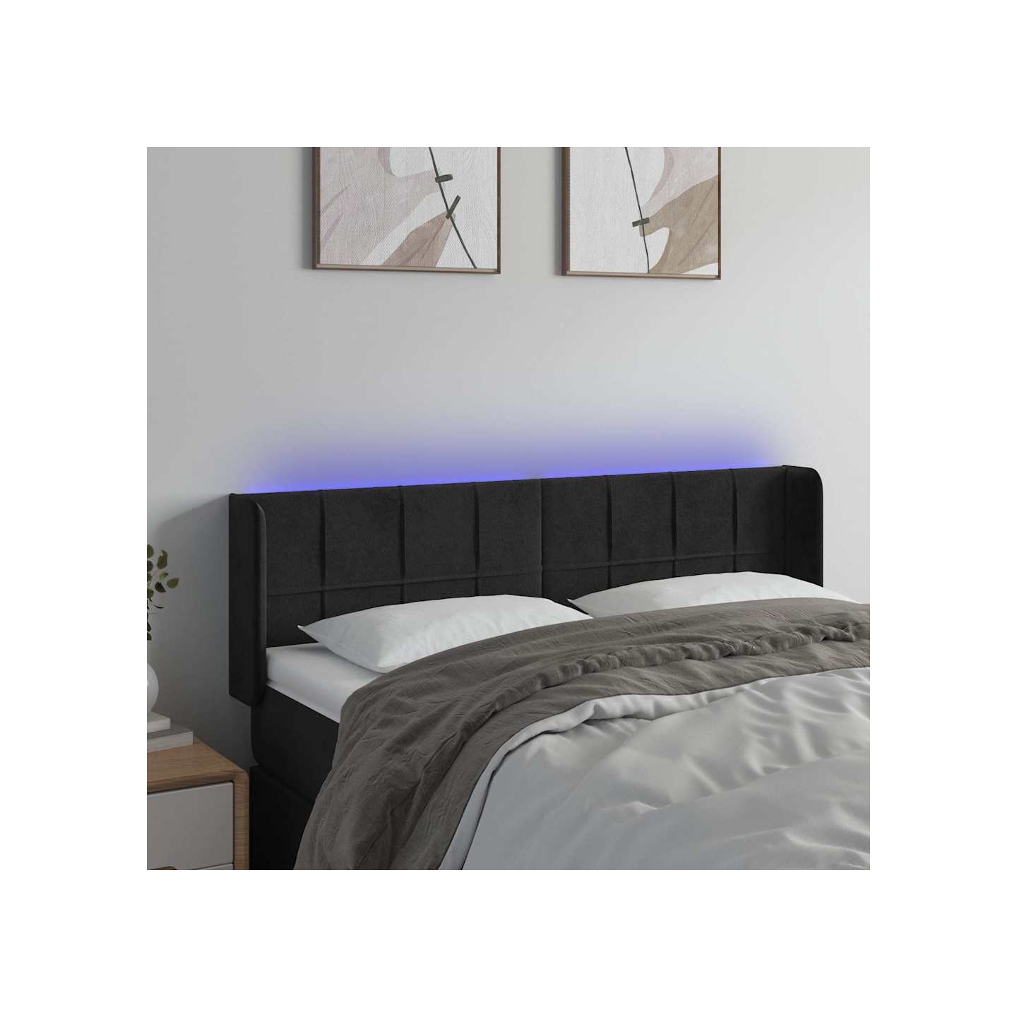Tête de lit à LED Noir 147x16x78/88 cm Velours