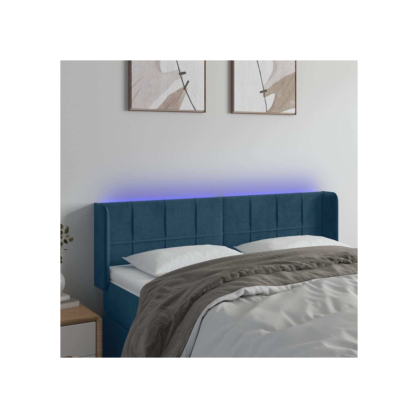 Tête de lit à LED Bleu foncé 147x16x78/88 cm Velours
