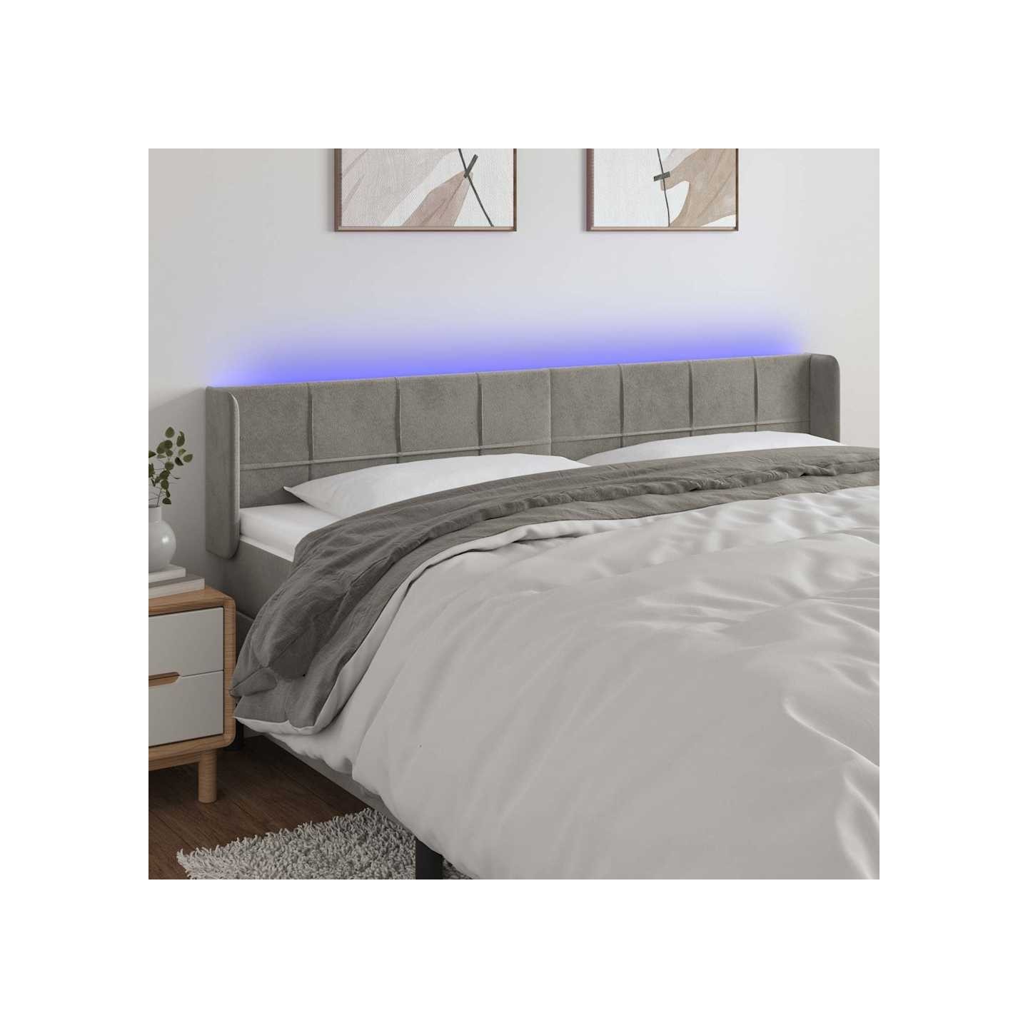 Tête de lit à LED Gris clair 183x16x78/88 cm Velours