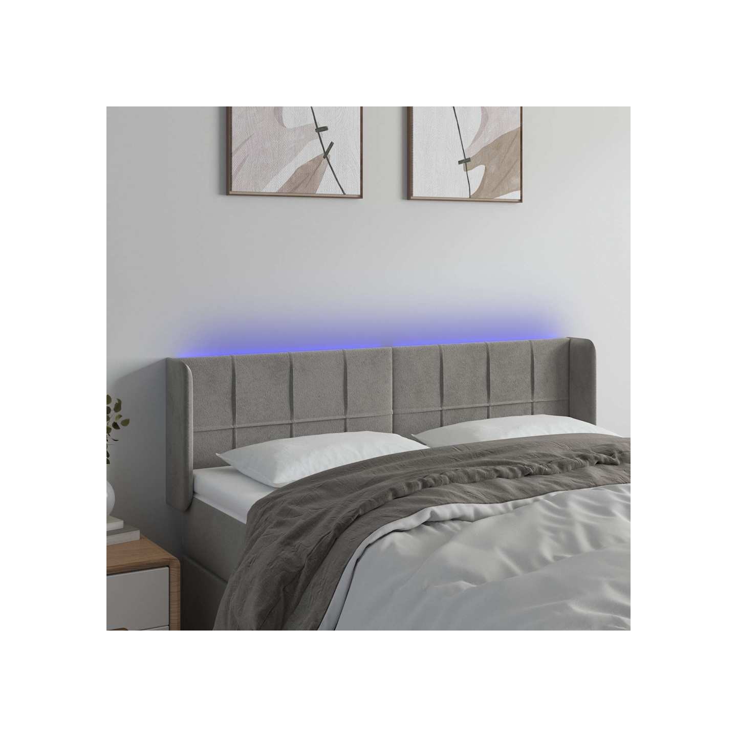 Tête de lit à LED Gris clair 147x16x78/88 cm Velours