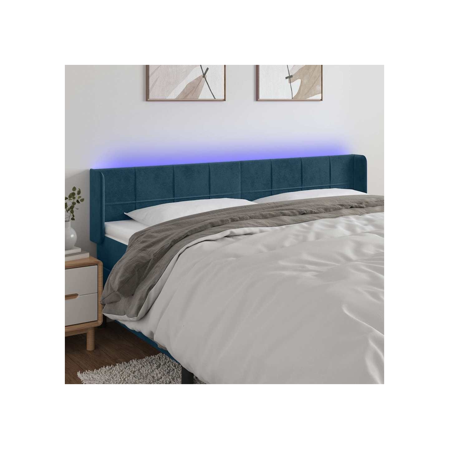 Tête de lit à LED Bleu foncé 183x16x78/88 cm Velours