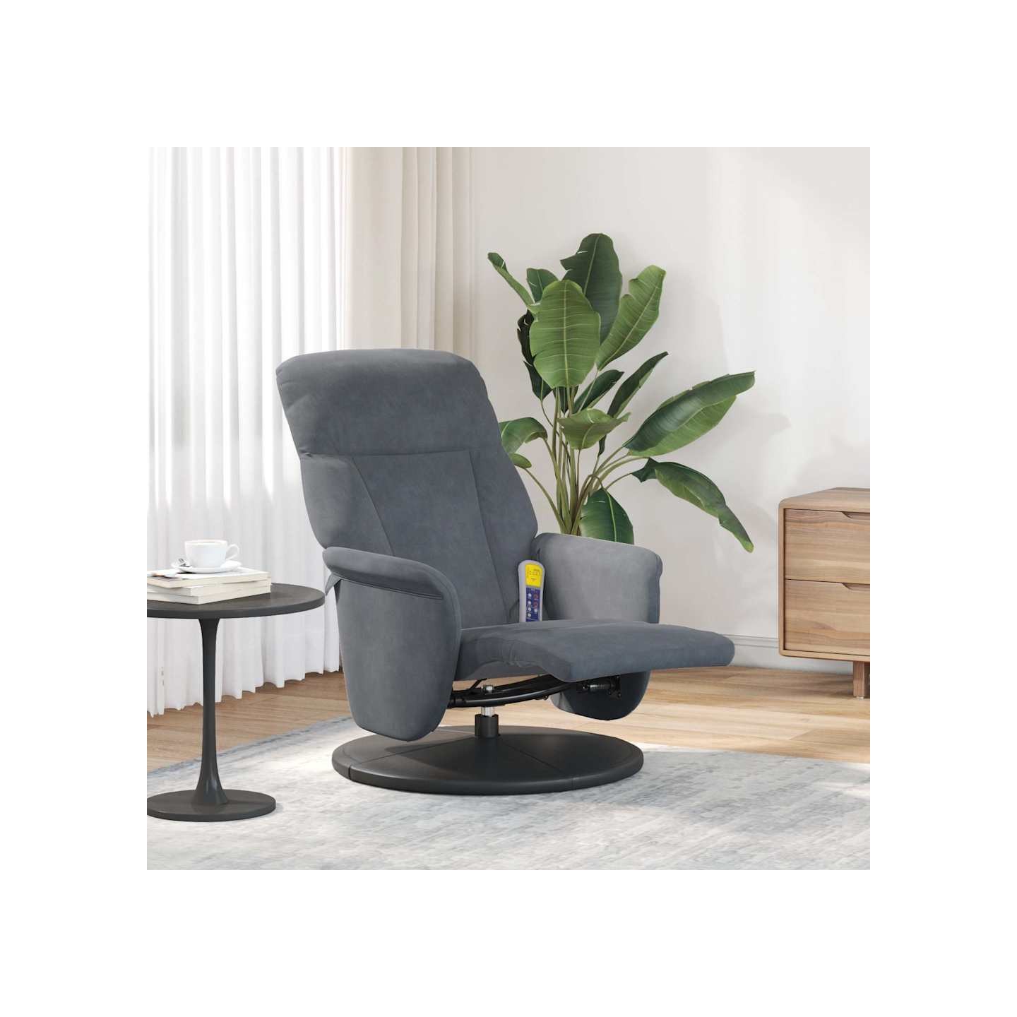 Fauteuil inclinable de massage repose-pied gris foncé velours