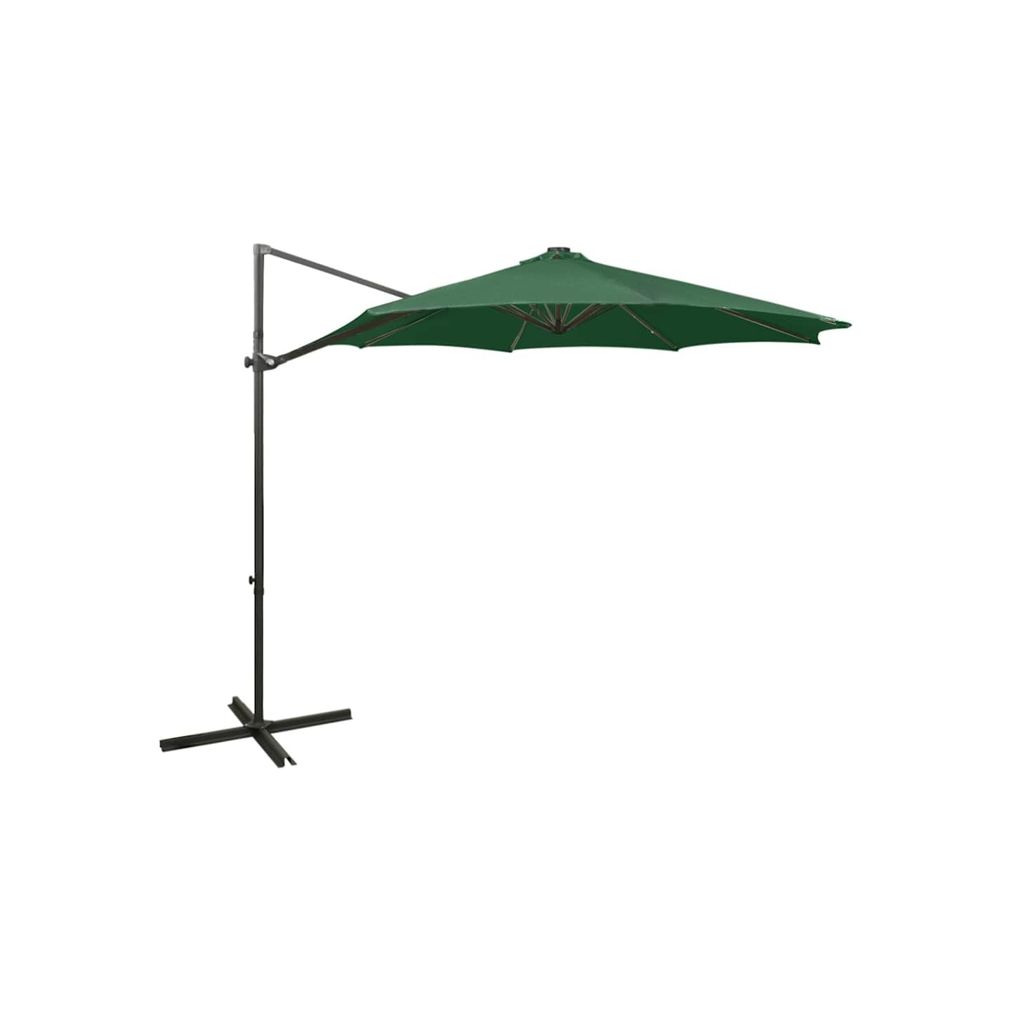 Parasol de jardin en porte-à-faux et mât et lumières LED vert