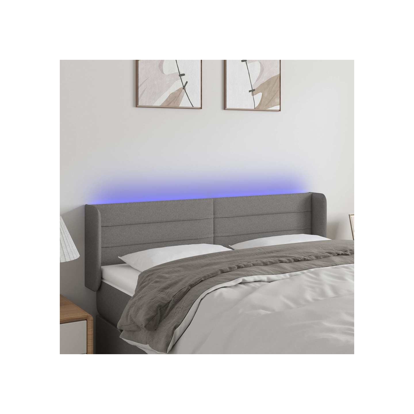 Tête de lit à LED Gris foncé 147x16x78/88 cm Tissu