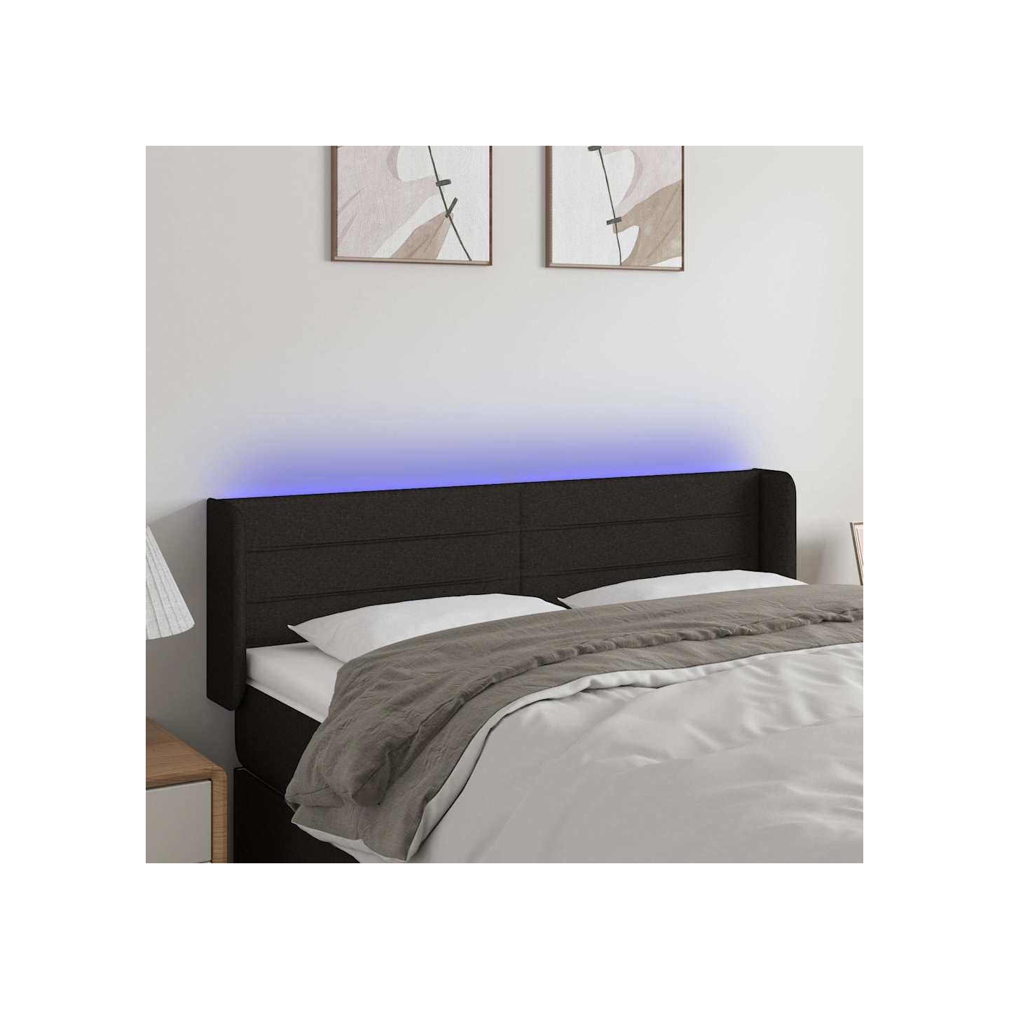 Tête de lit à LED Noir 147x16x78/88 cm Tissu