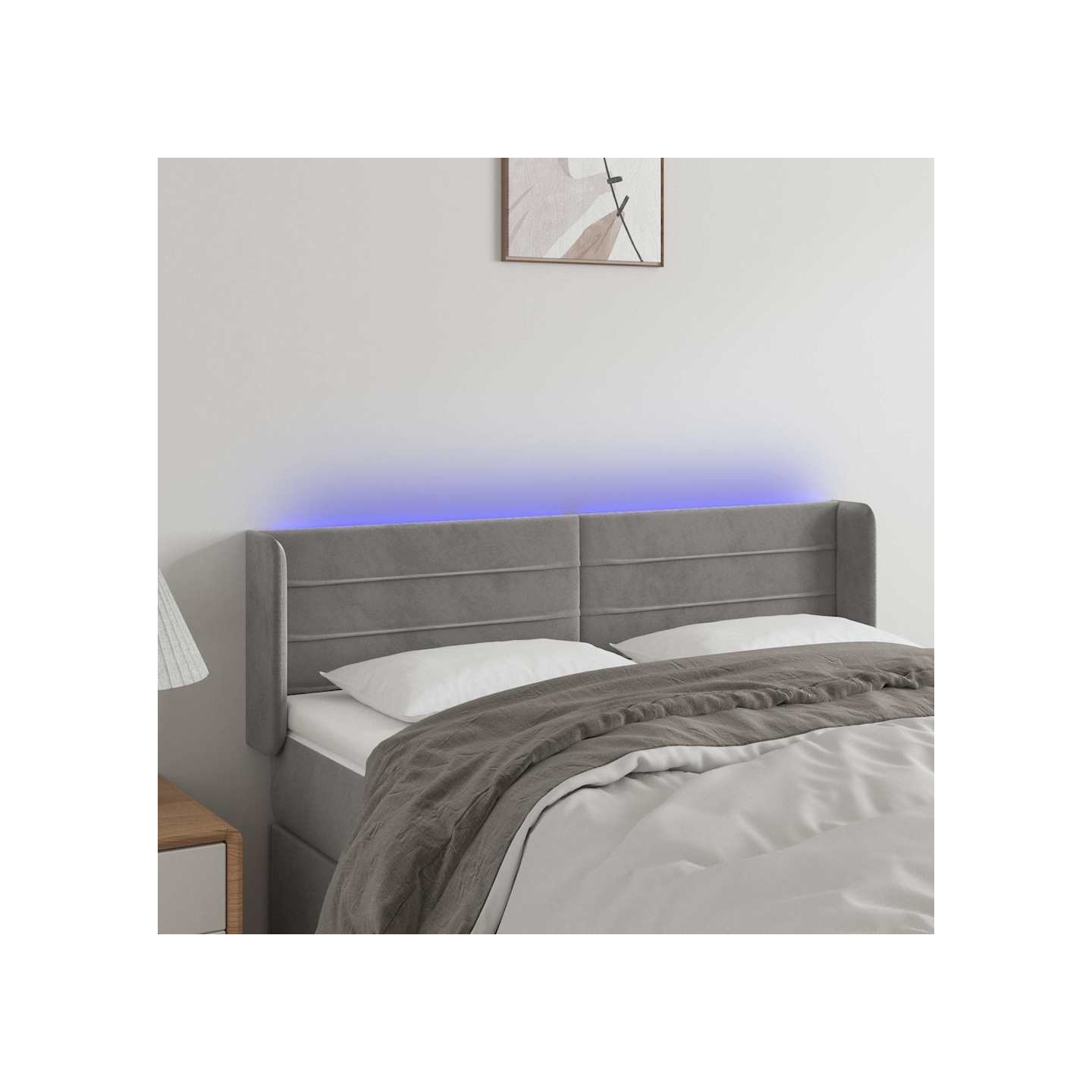Tête de lit à LED Gris clair 147x16x78/88 cm Velours