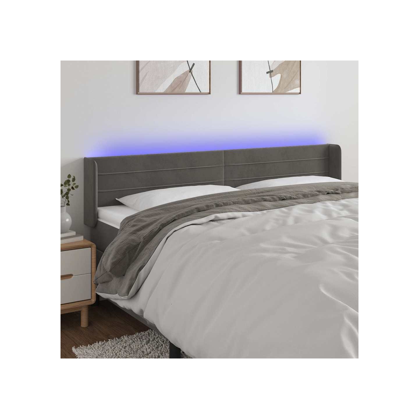 Tête de lit à LED Gris foncé 163x16x78/88 cm Velours