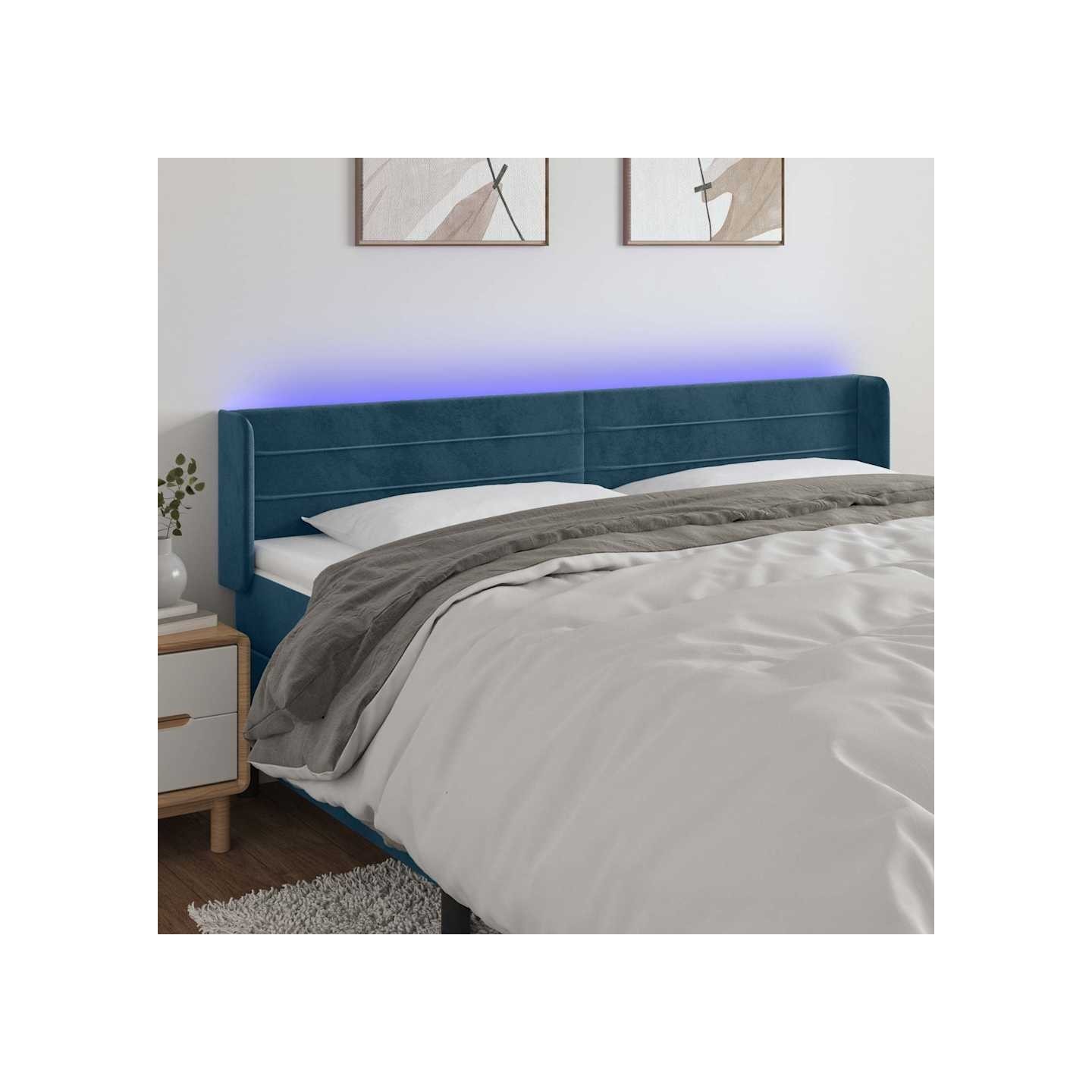 Tête de lit à LED Bleu foncé 163x16x78/88 cm Velours