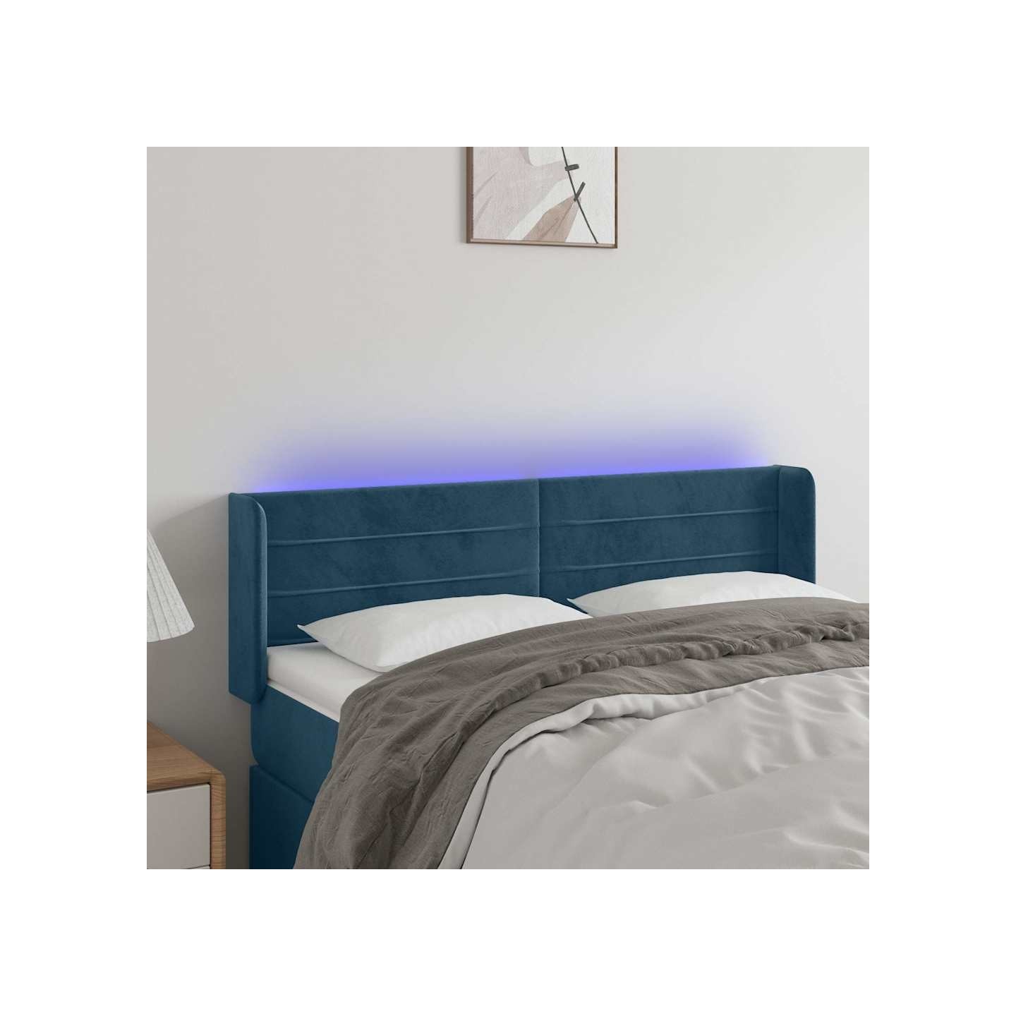 Tête de lit à LED Bleu foncé 147x16x78/88 cm Velours