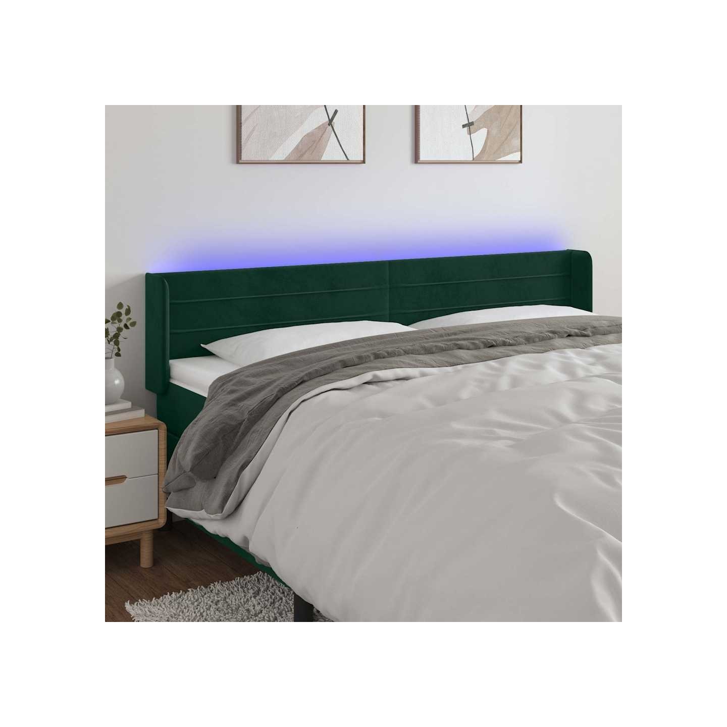 Tête de lit à LED Vert foncé 163x16x78/88 cm Velours