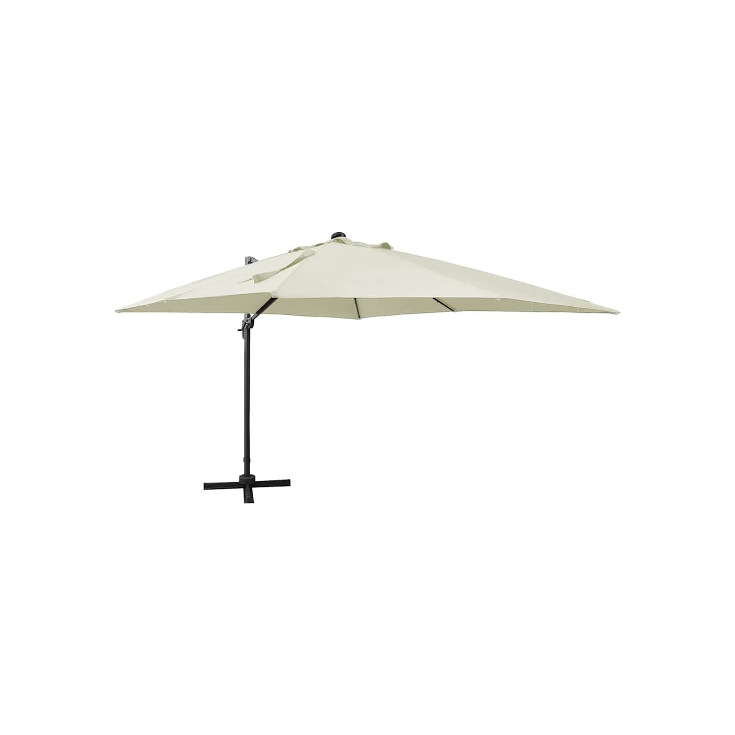 Parasol de jardin en porte-à-faux et mât et lumières LED sable