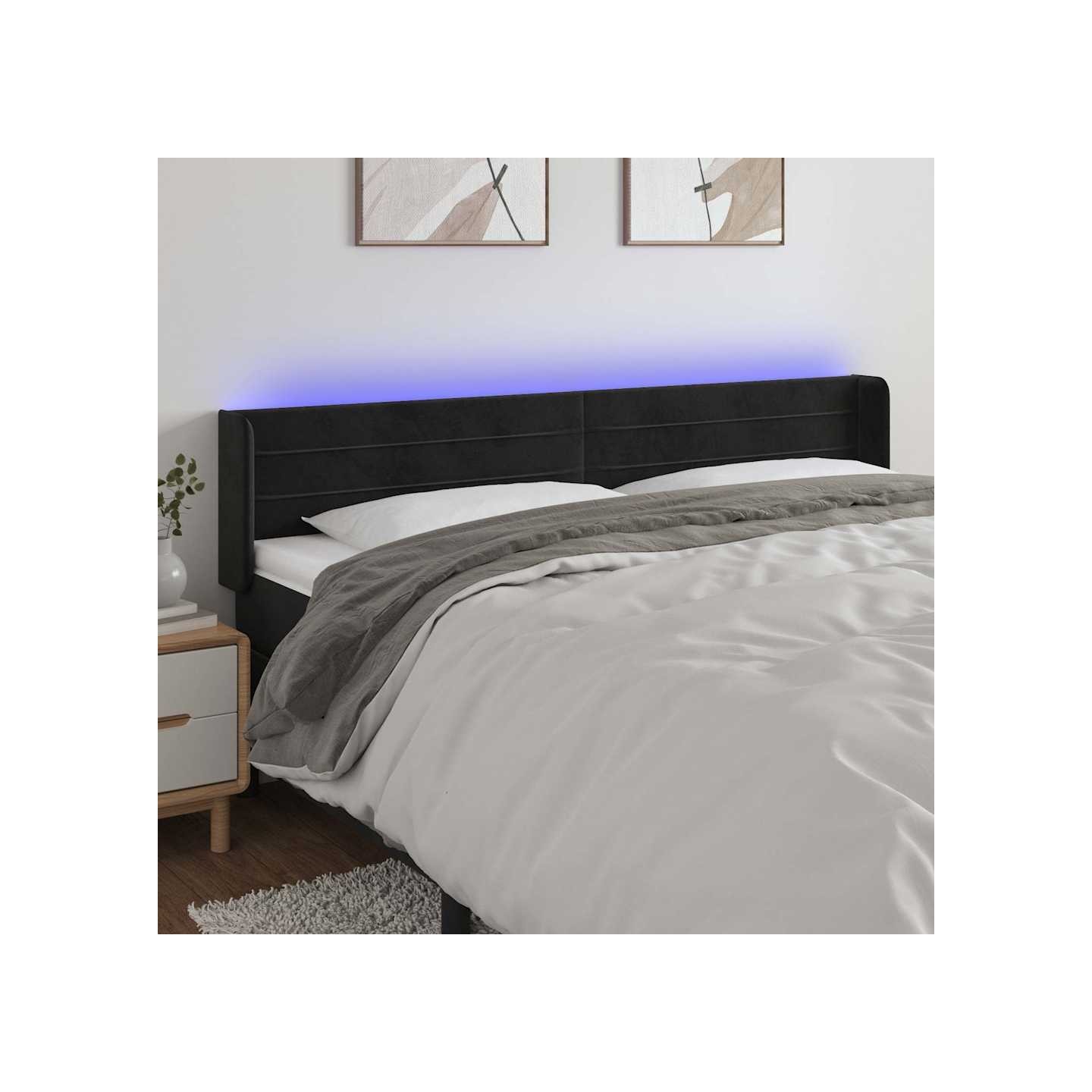 Tête de lit à LED Noir 203x16x78/88 cm Velours