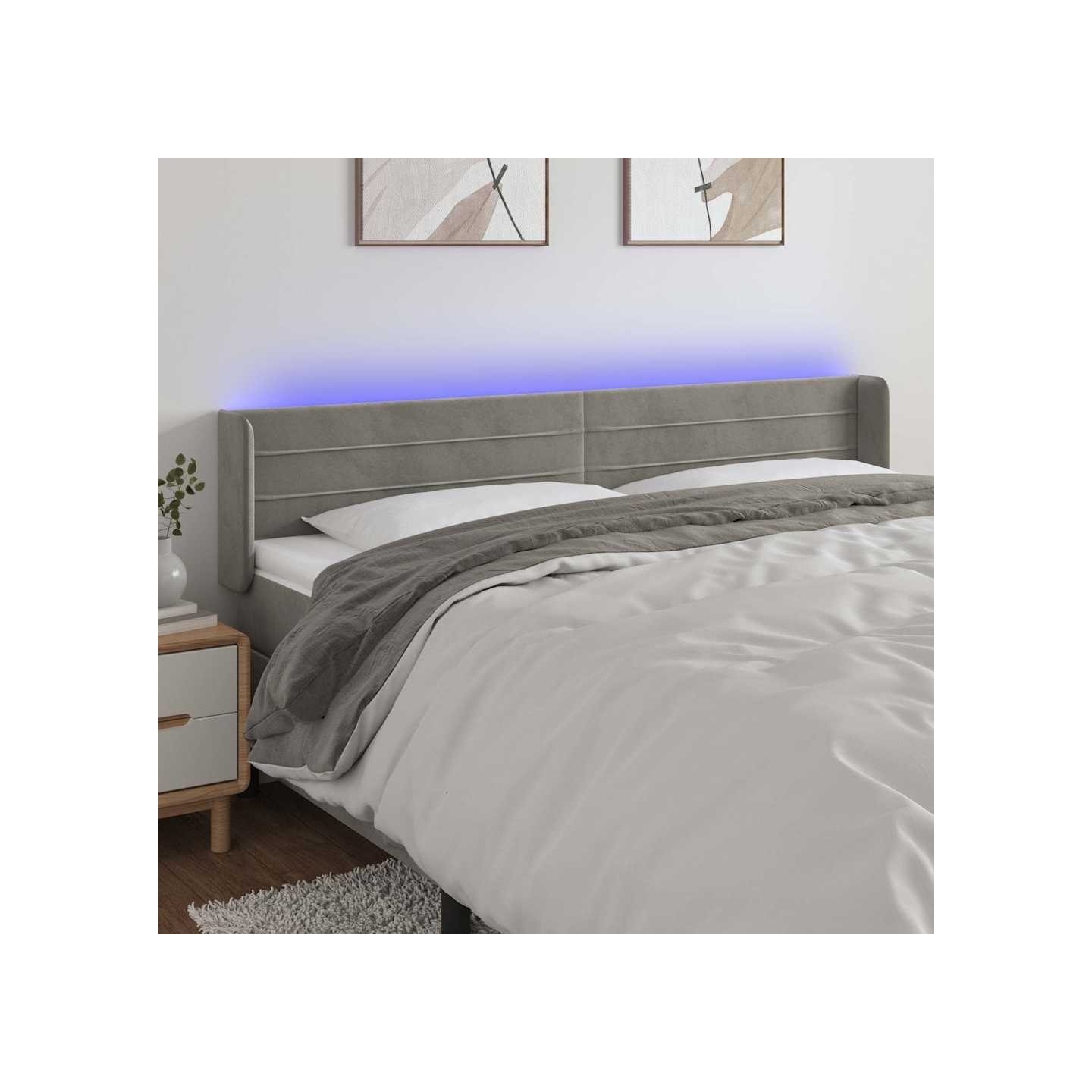 Tête de lit à LED Gris clair 203x16x78/88 cm Velours