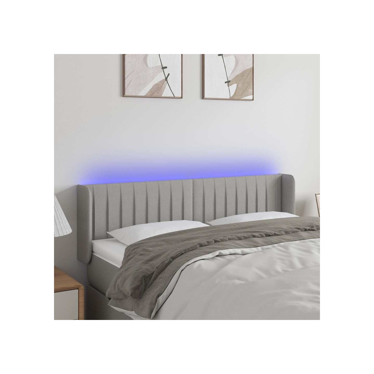 Tête de lit à LED Gris clair 147x16x78/88 cm Tissu
