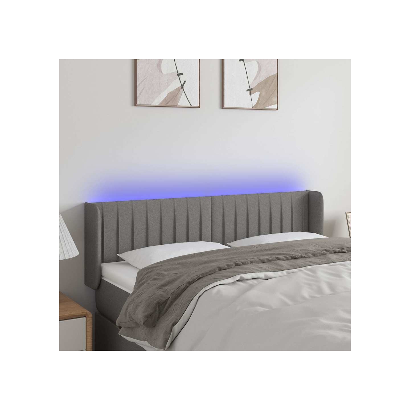 Tête de lit à LED Gris foncé 147x16x78/88 cm Tissu