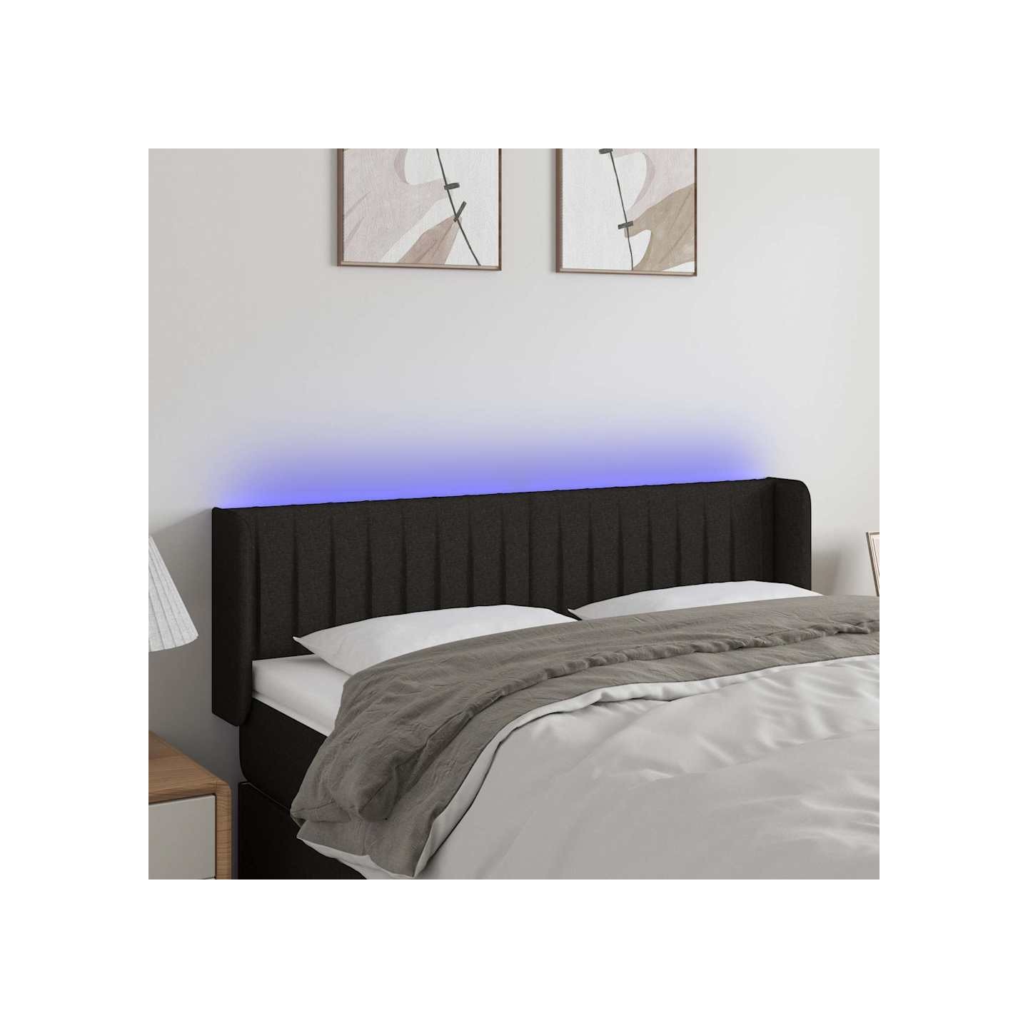 Tête de lit à LED Noir 147x16x78/88 cm Tissu