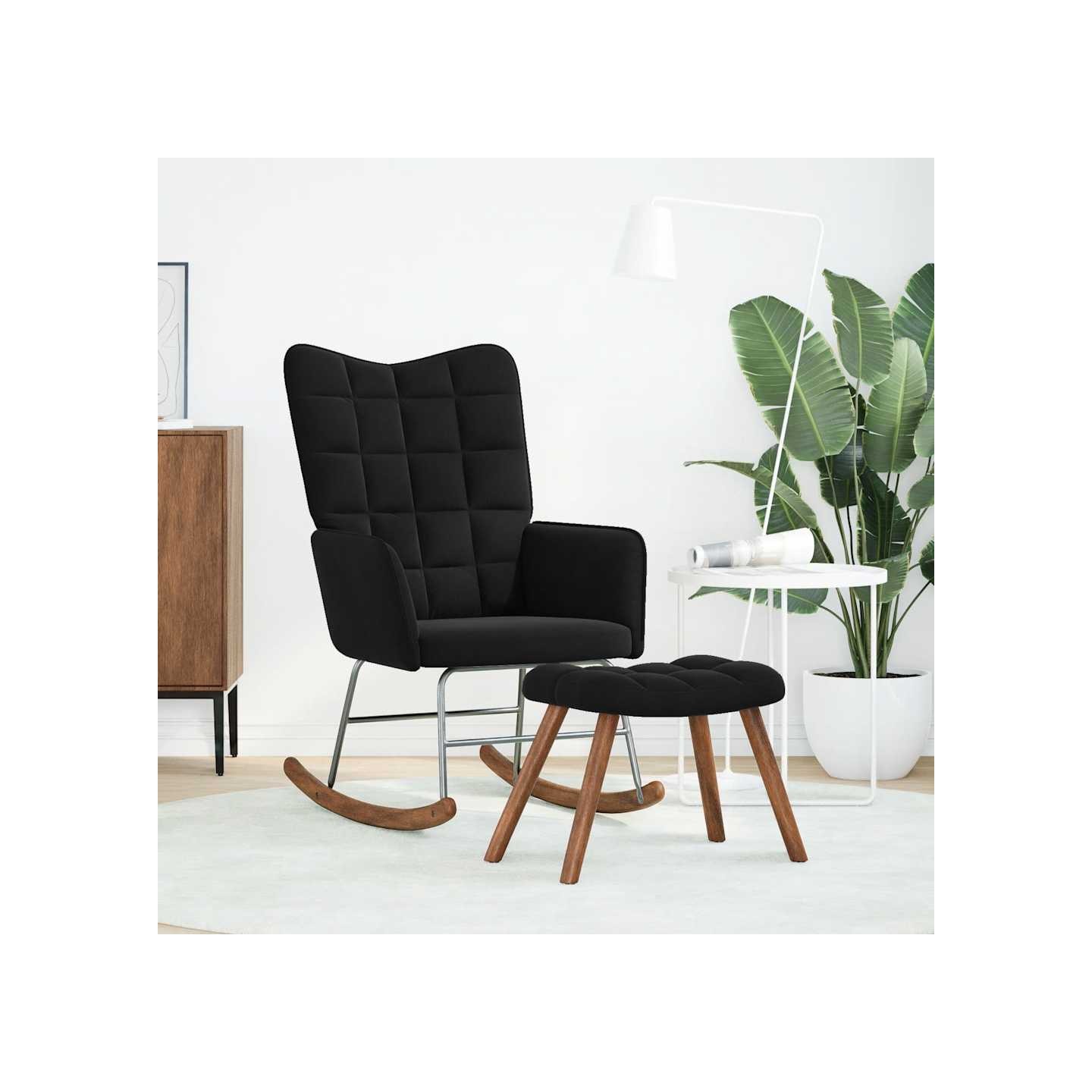 Chaise à bascule avec tabouret en velours noir