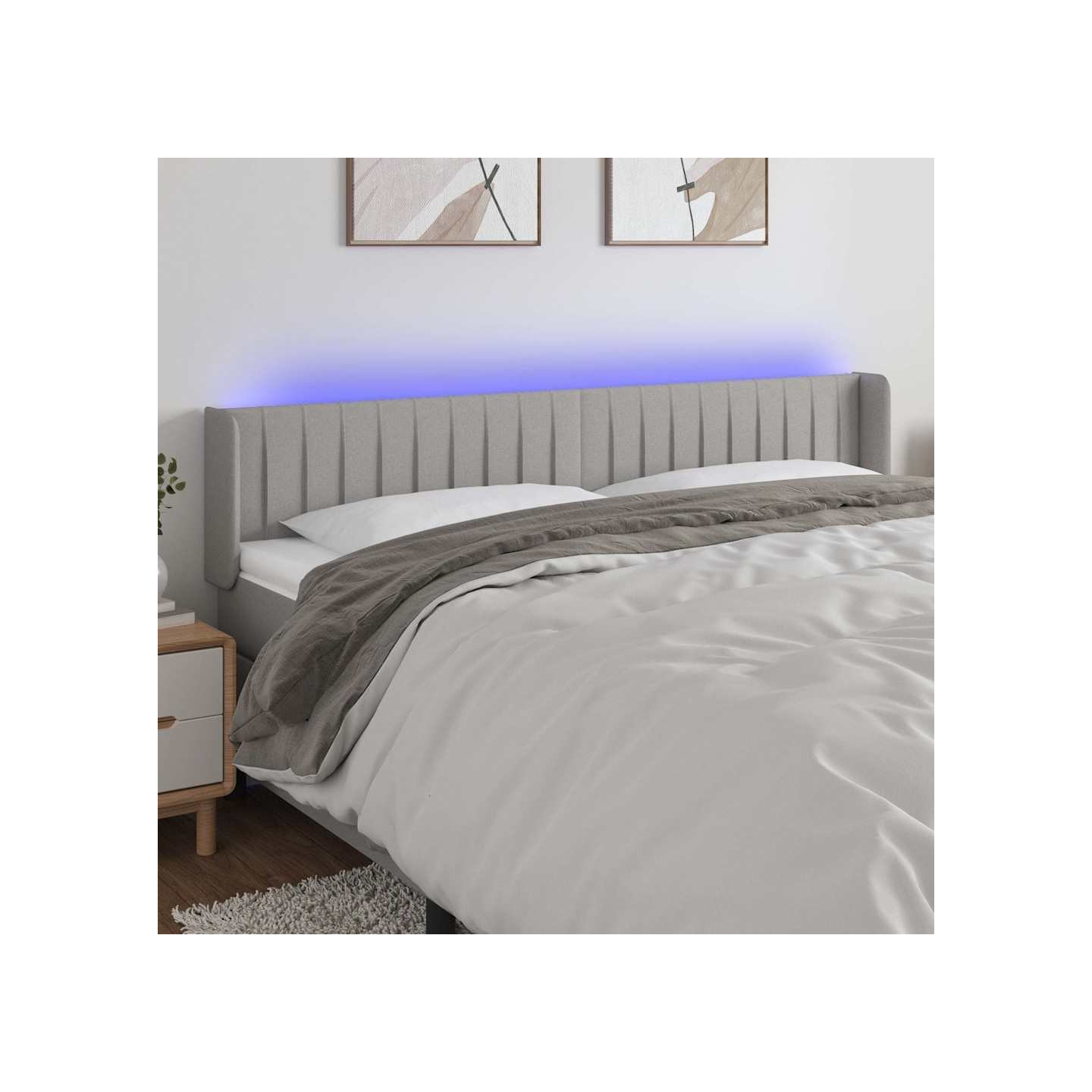 Tête de lit à LED Gris clair 163x16x78/88 cm Tissu