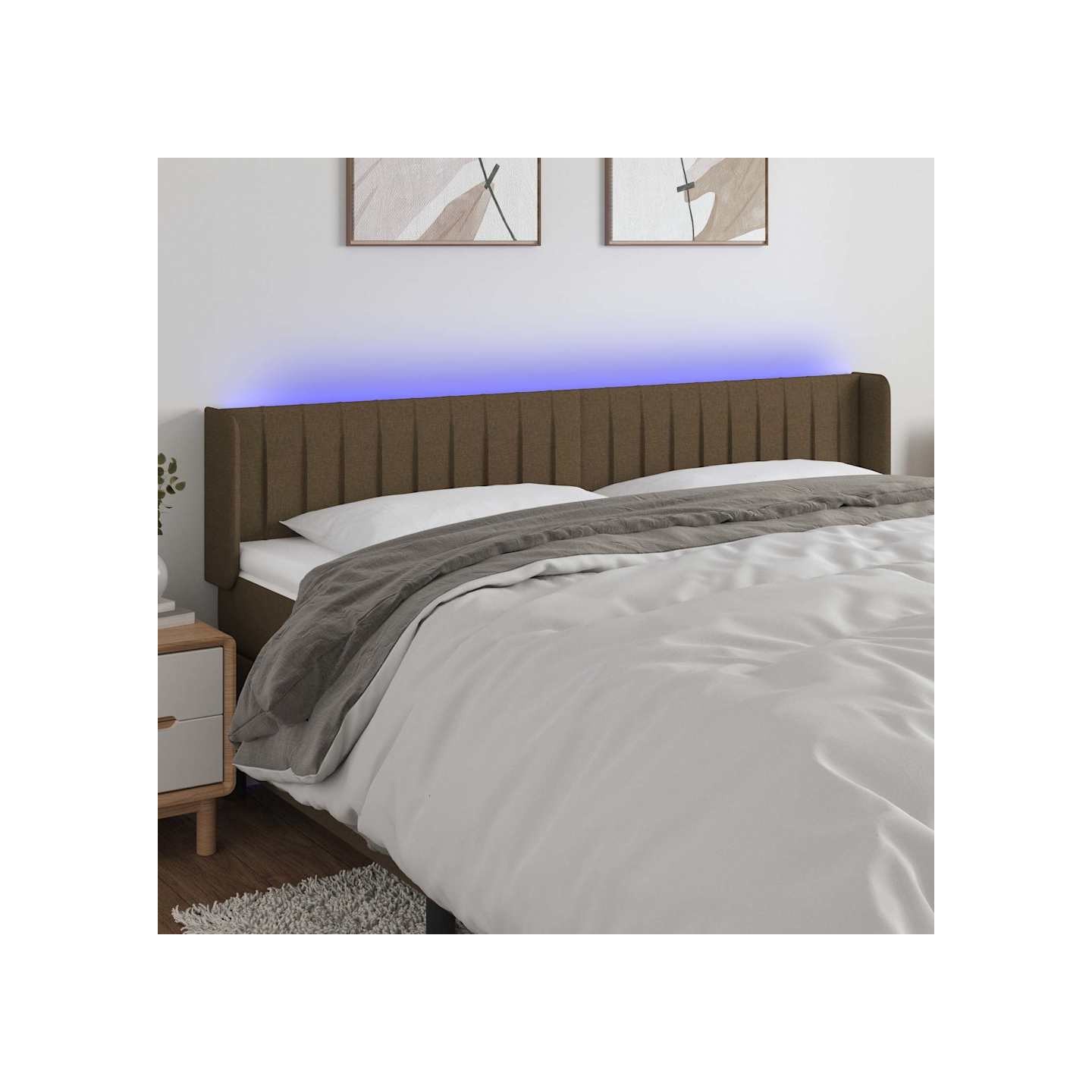 Tête de lit à LED Marron foncé 203x16x78/88 cm Tissu