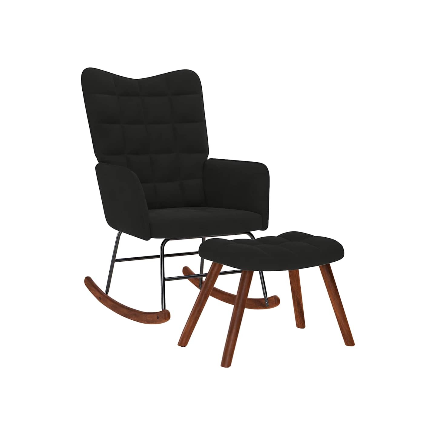 Chaise à bascule avec tabouret en velours noir