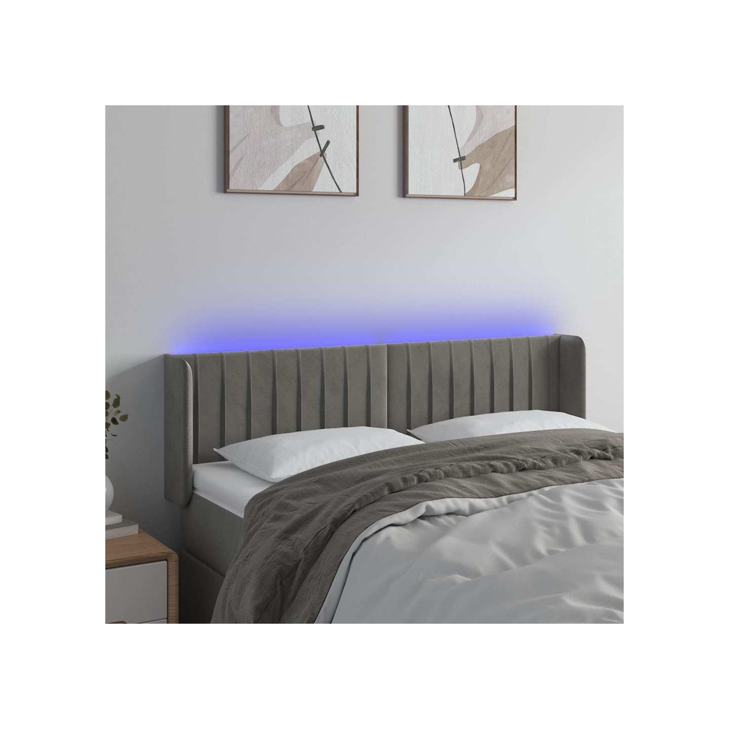 Tête de lit à LED Gris clair 147x16x78/88 cm Velours