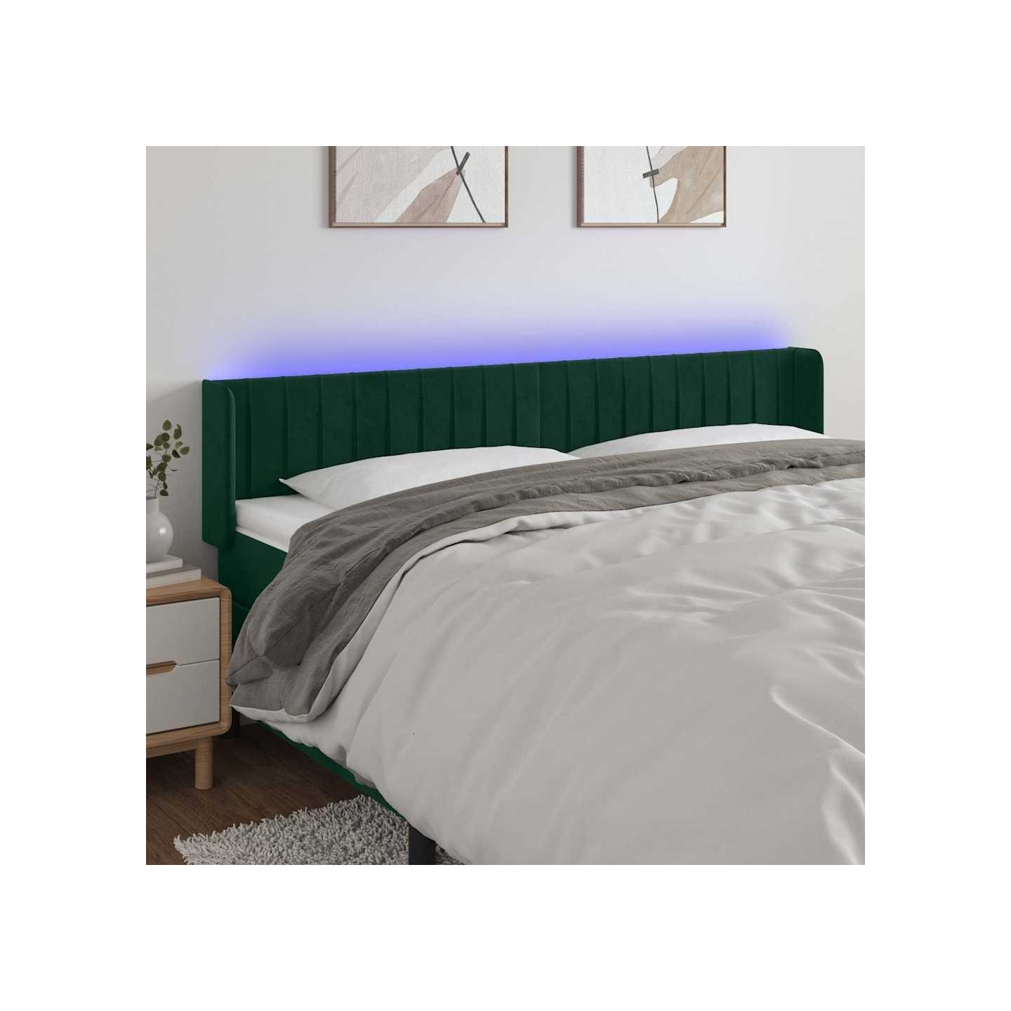 Tête de lit à LED Vert foncé 183x16x78/88 cm Velours