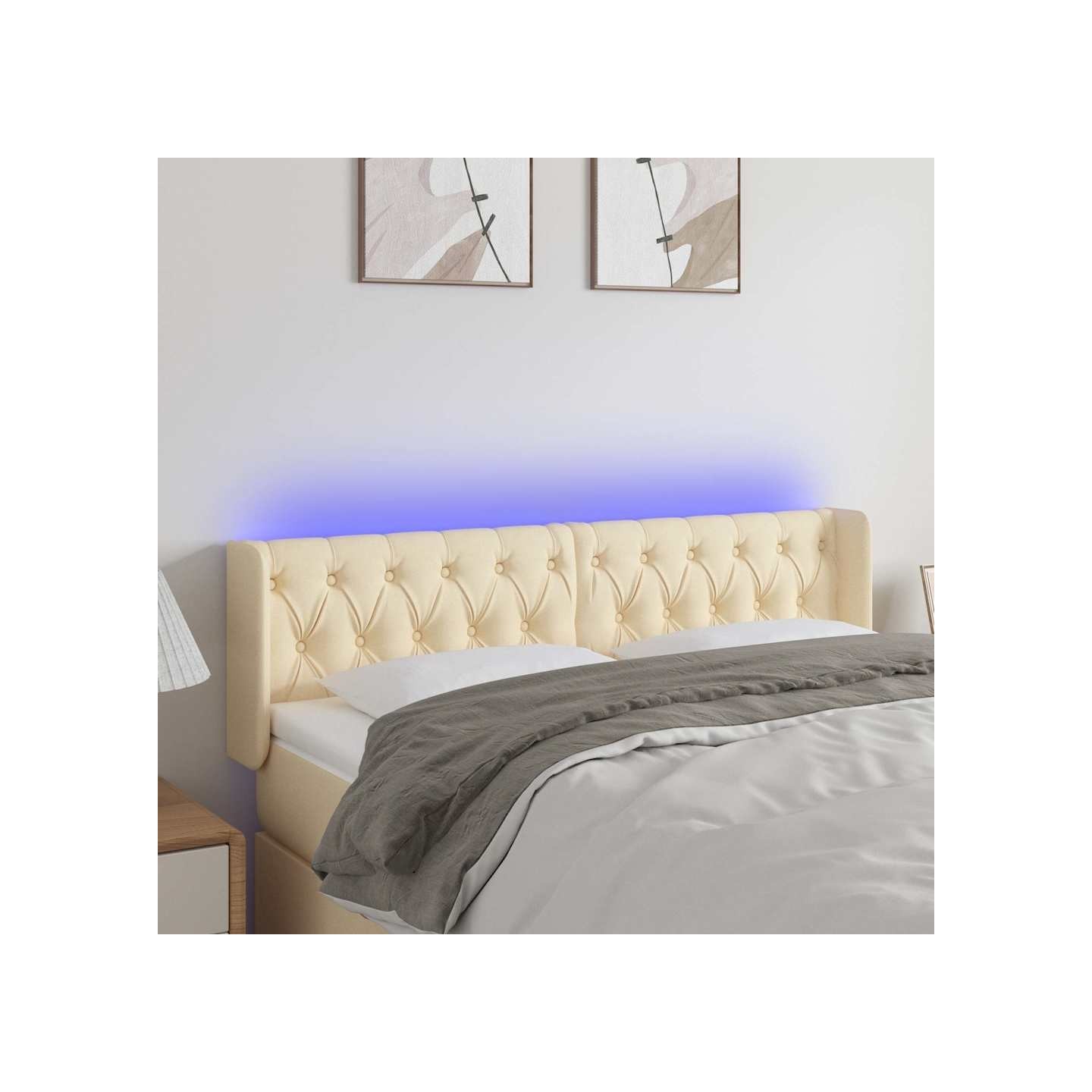 Tête de lit à LED Crème 147x16x78/88 cm Tissu