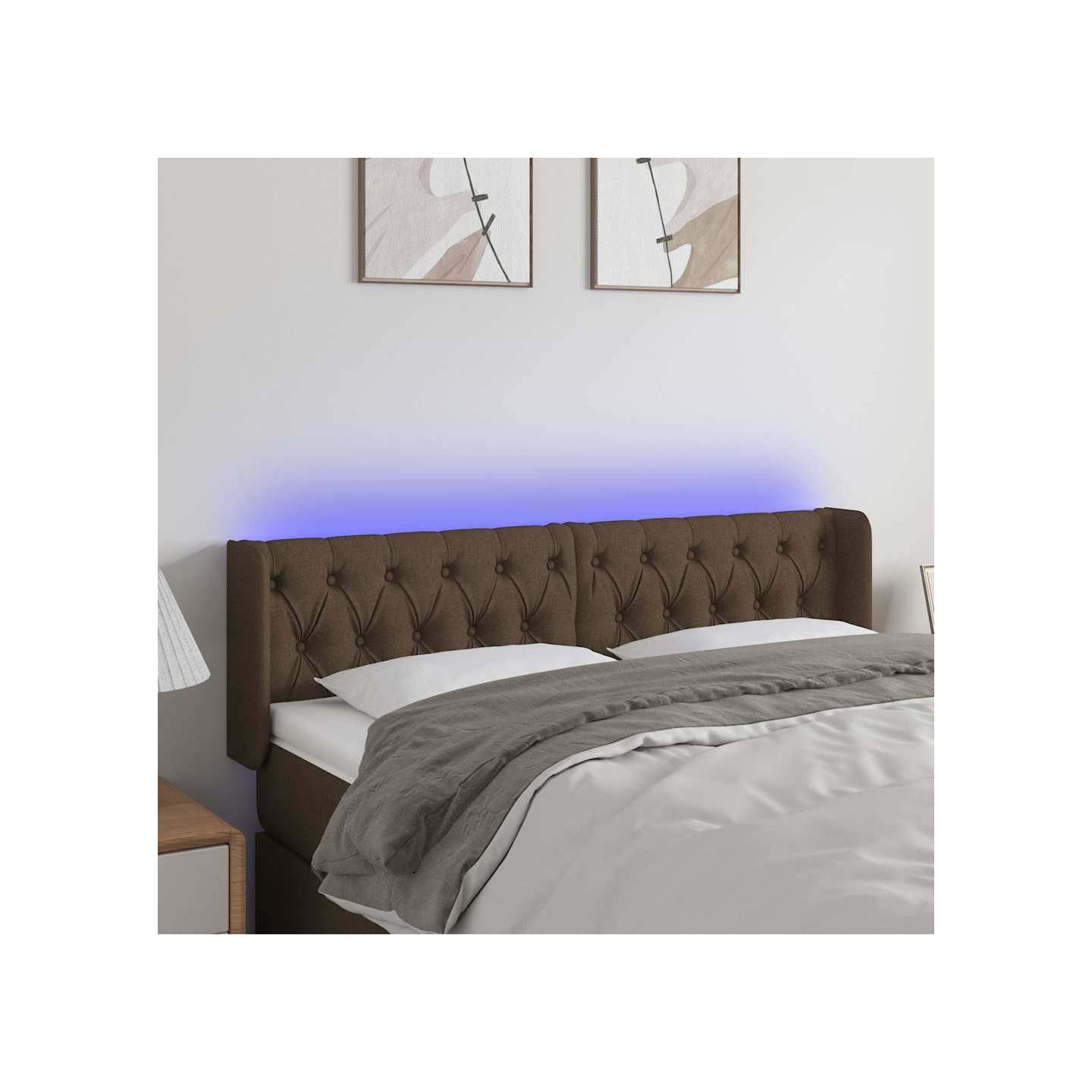 Tête de lit à LED Marron foncé 163x16x78/88 cm Tissu
