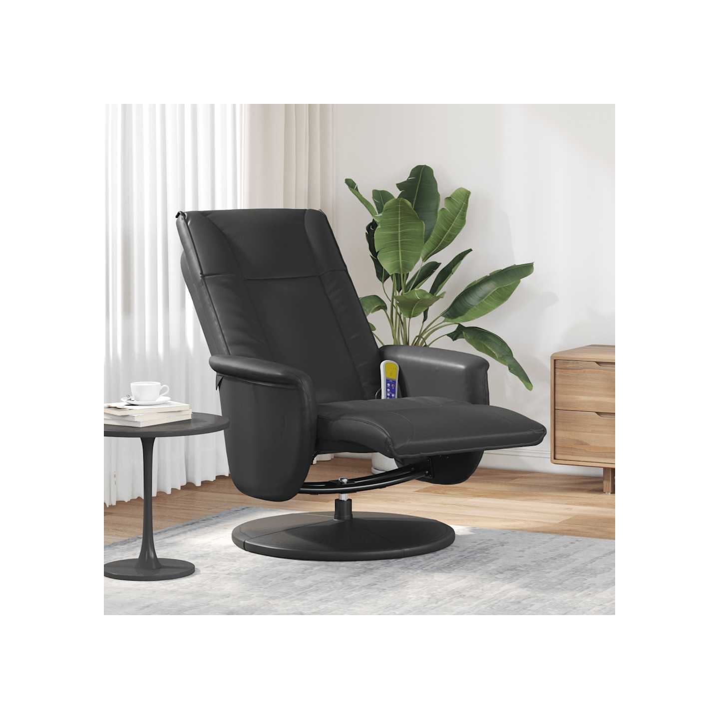Fauteuil inclinable de massage repose-pieds noir similicuir