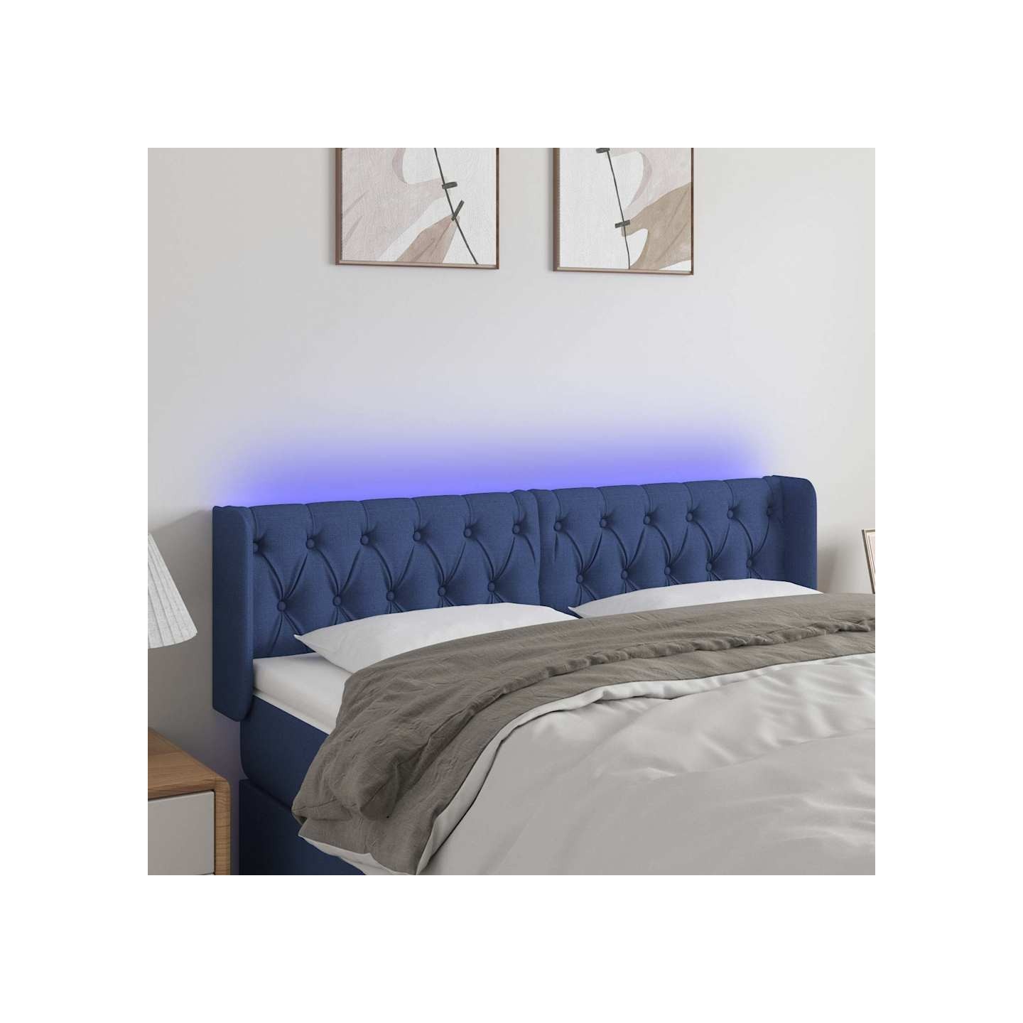 Tête de lit à LED Bleu 147x16x78/88 cm Tissu