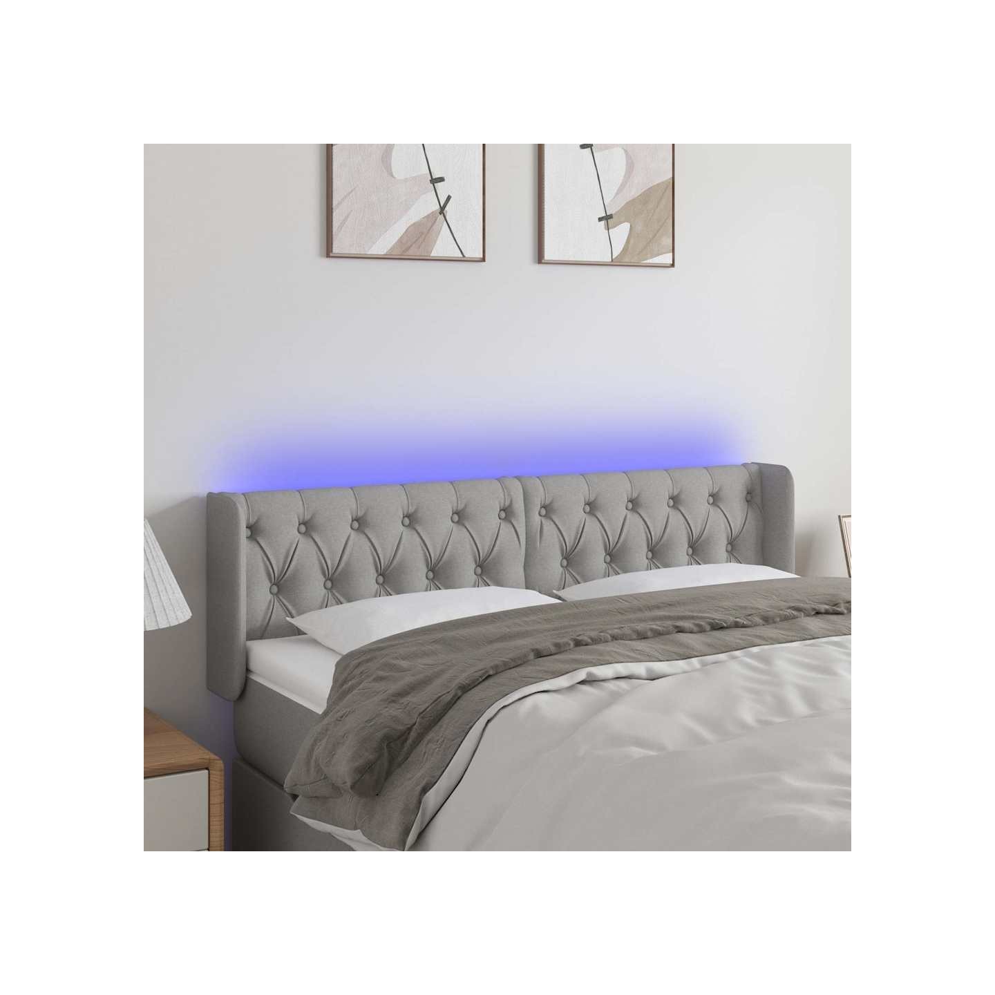 Tête de lit à LED Gris clair 163x16x78/88 cm Tissu