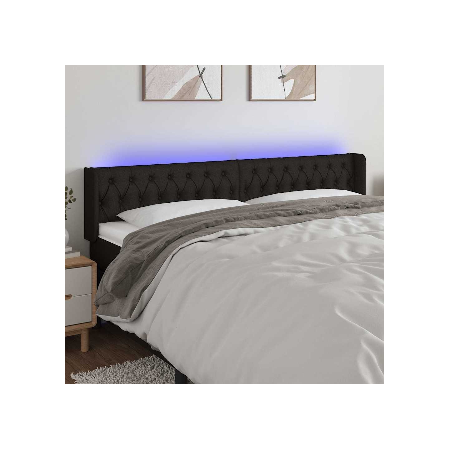 Tête de lit à LED Noir 183x16x78/88 cm Tissu