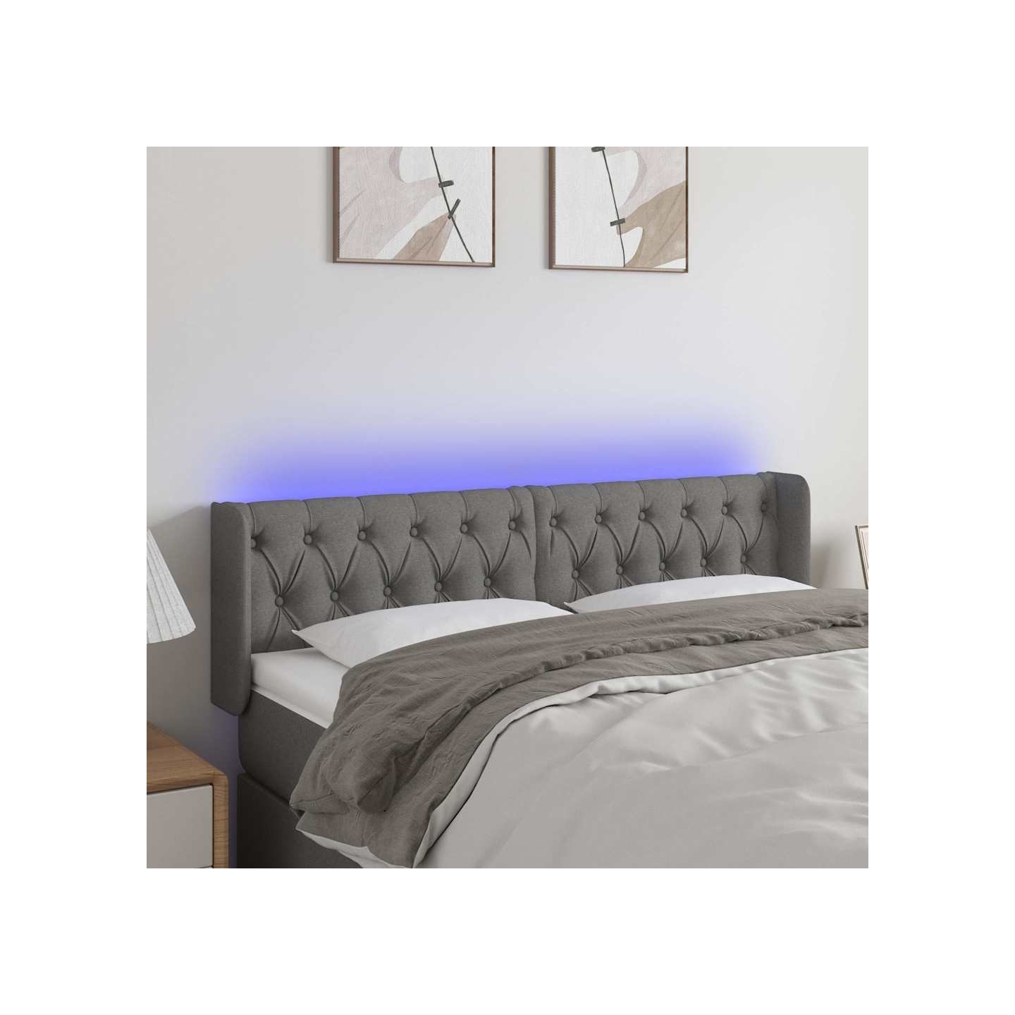 Tête de lit à LED Gris foncé 163x16x78/88 cm Tissu
