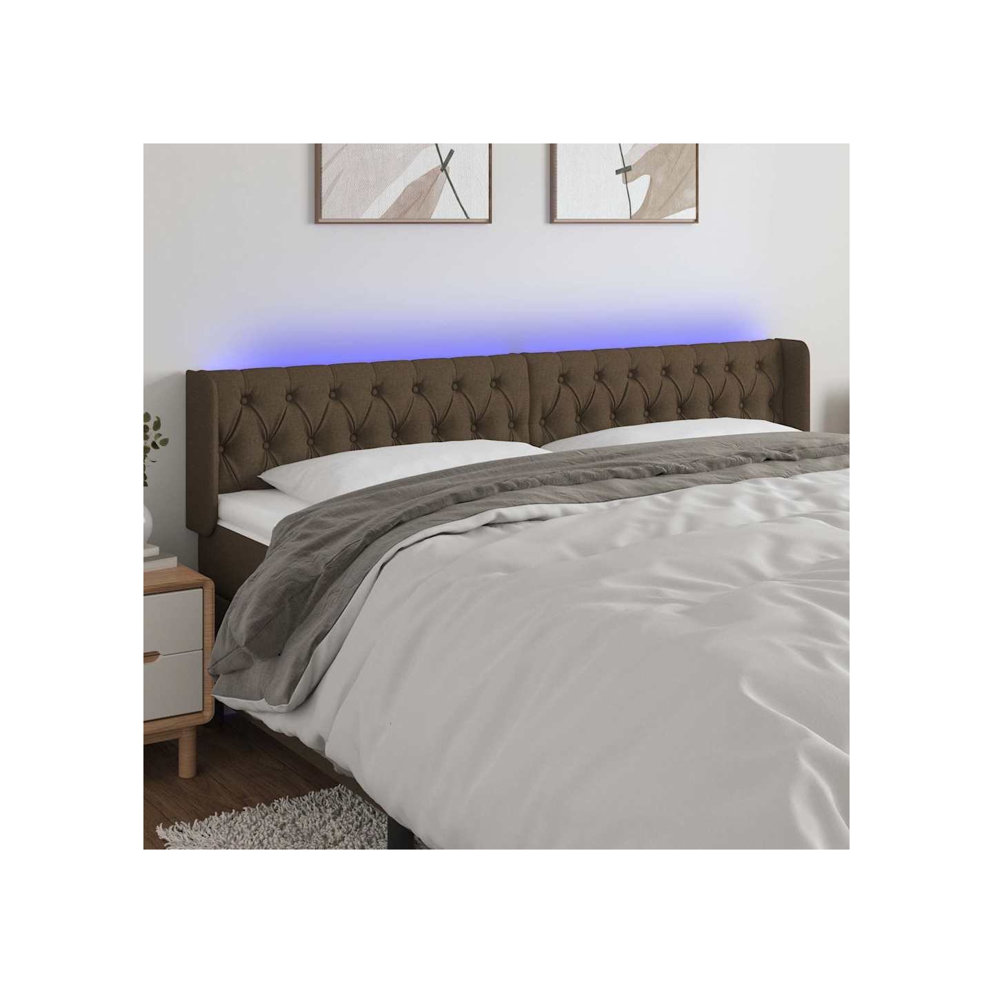 Tête de lit à LED Marron foncé 203x16x78/88 cm Tissu