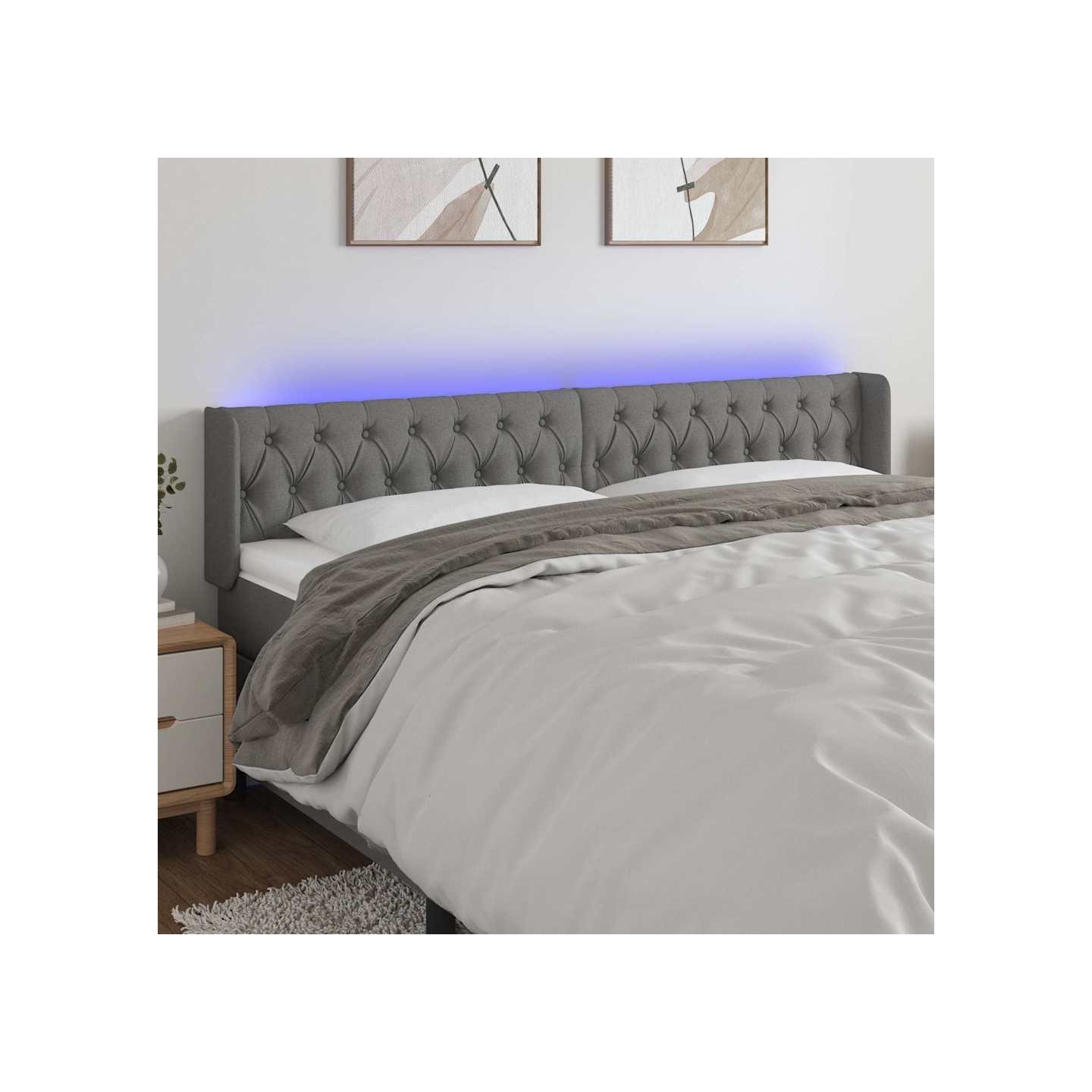 Tête de lit à LED Gris foncé 203x16x78/88 cm Tissu