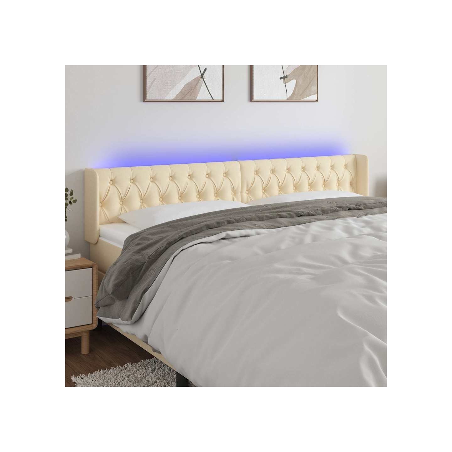 Tête de lit à LED Crème 203x16x78/88 cm Tissu