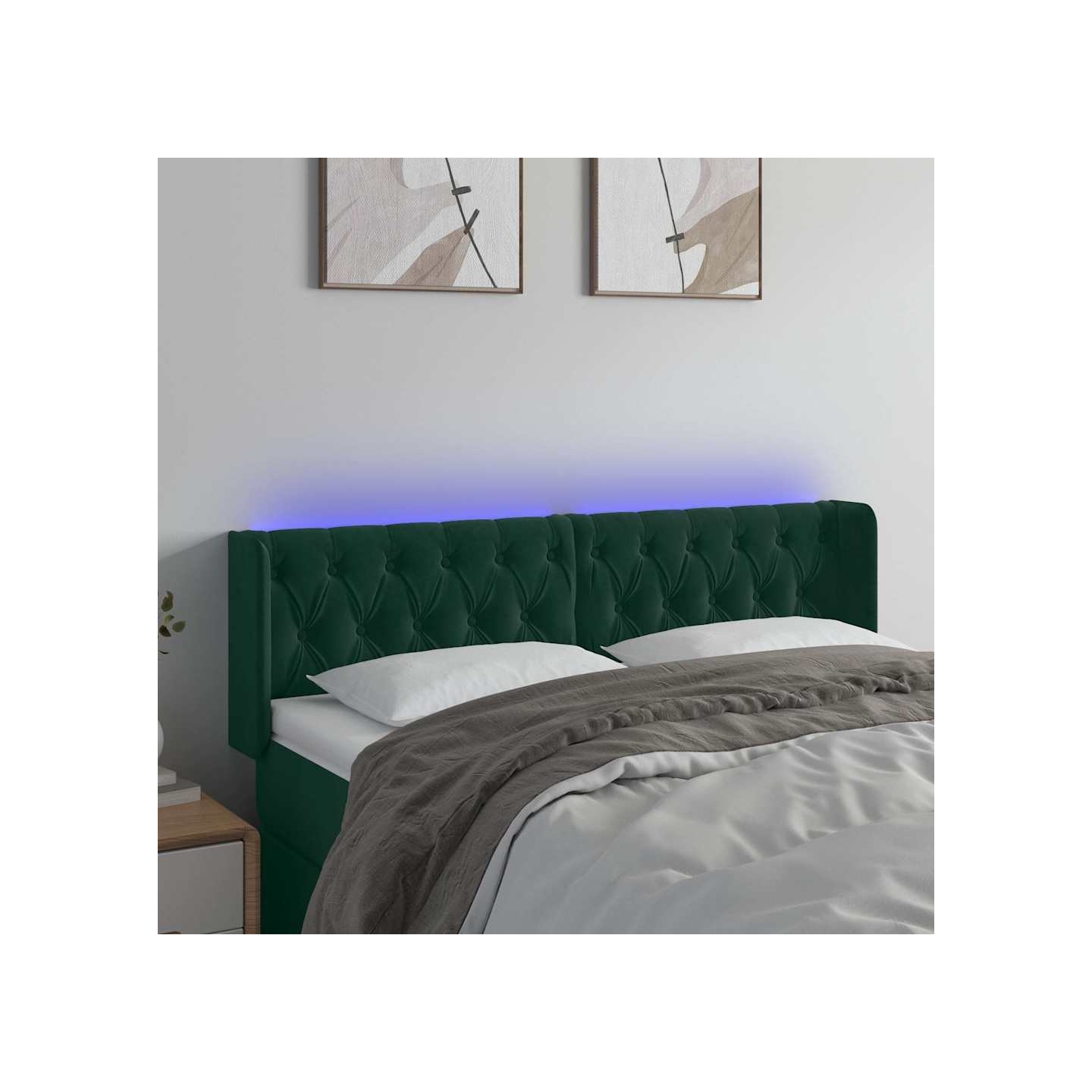 Tête de lit à LED Vert foncé 147x16x78/88 cm Velours