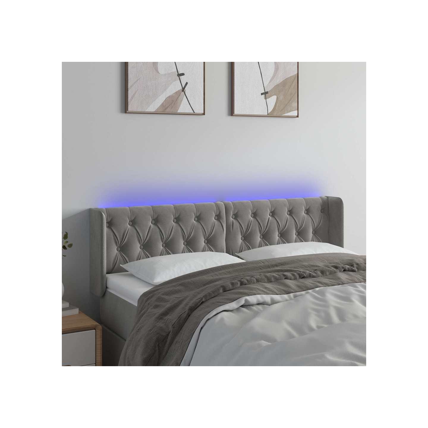 Tête de lit à LED Gris clair 147x16x78/88 cm Velours