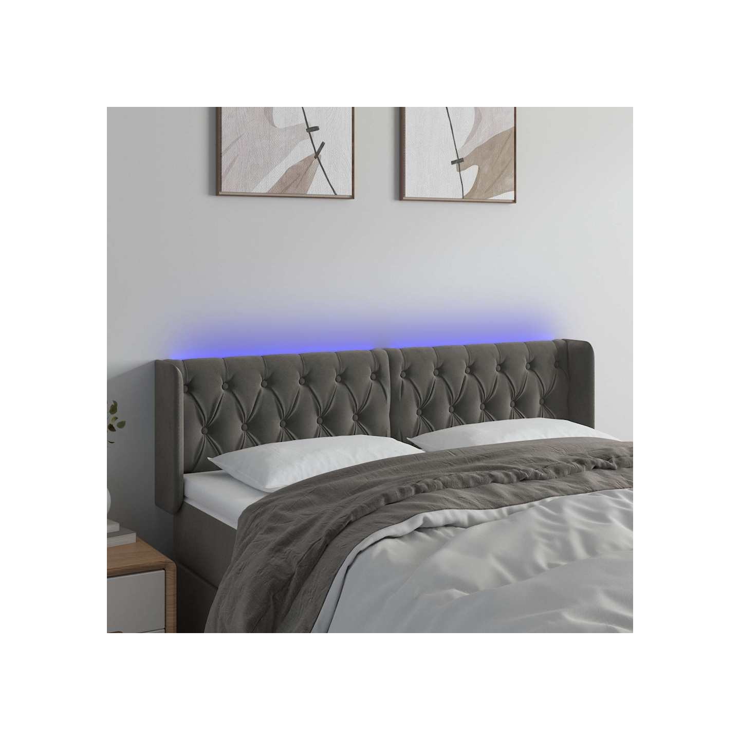 Tête de lit à LED Gris foncé 147x16x78/88 cm Velours