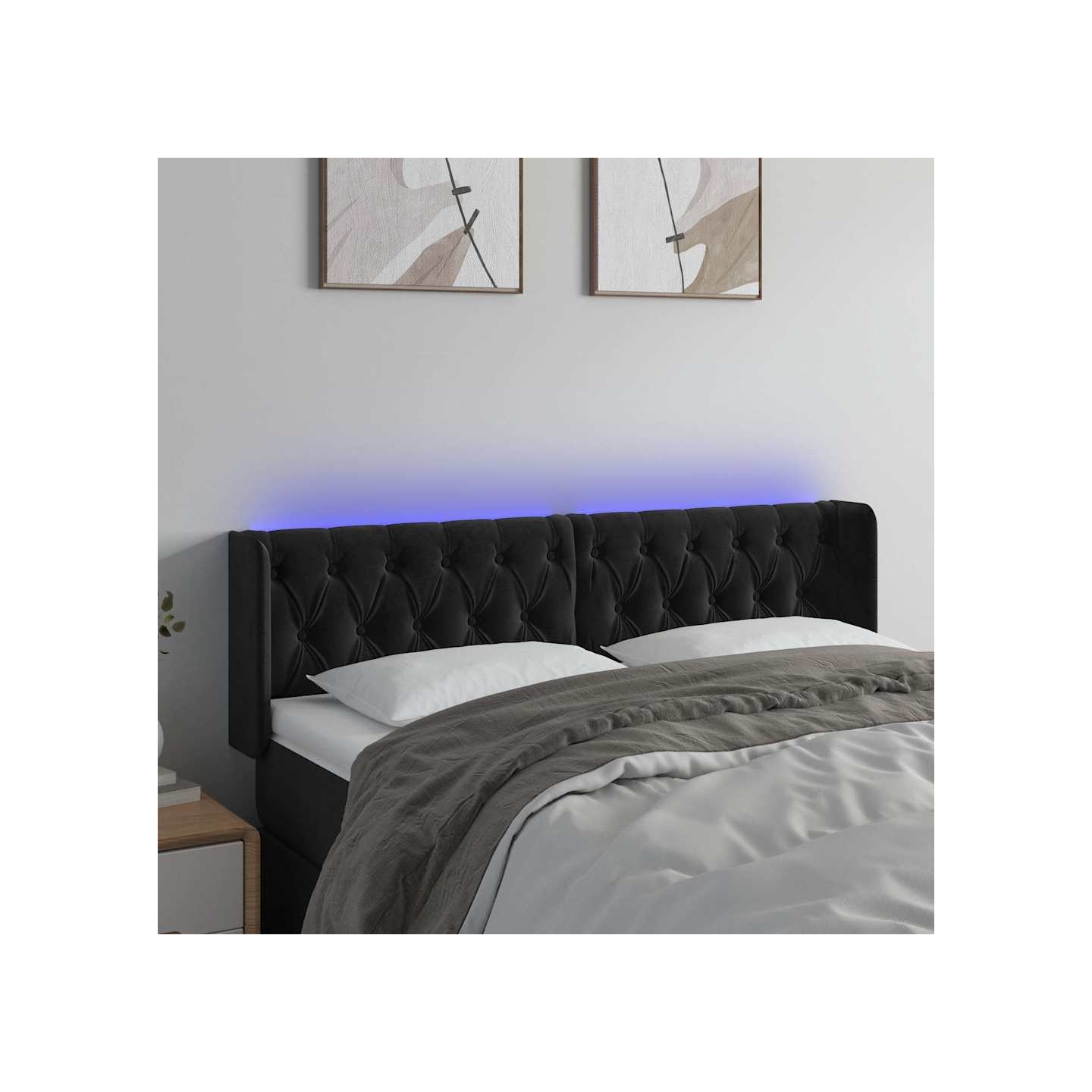 Tête de lit à LED Noir 147x16x78/88 cm Velours