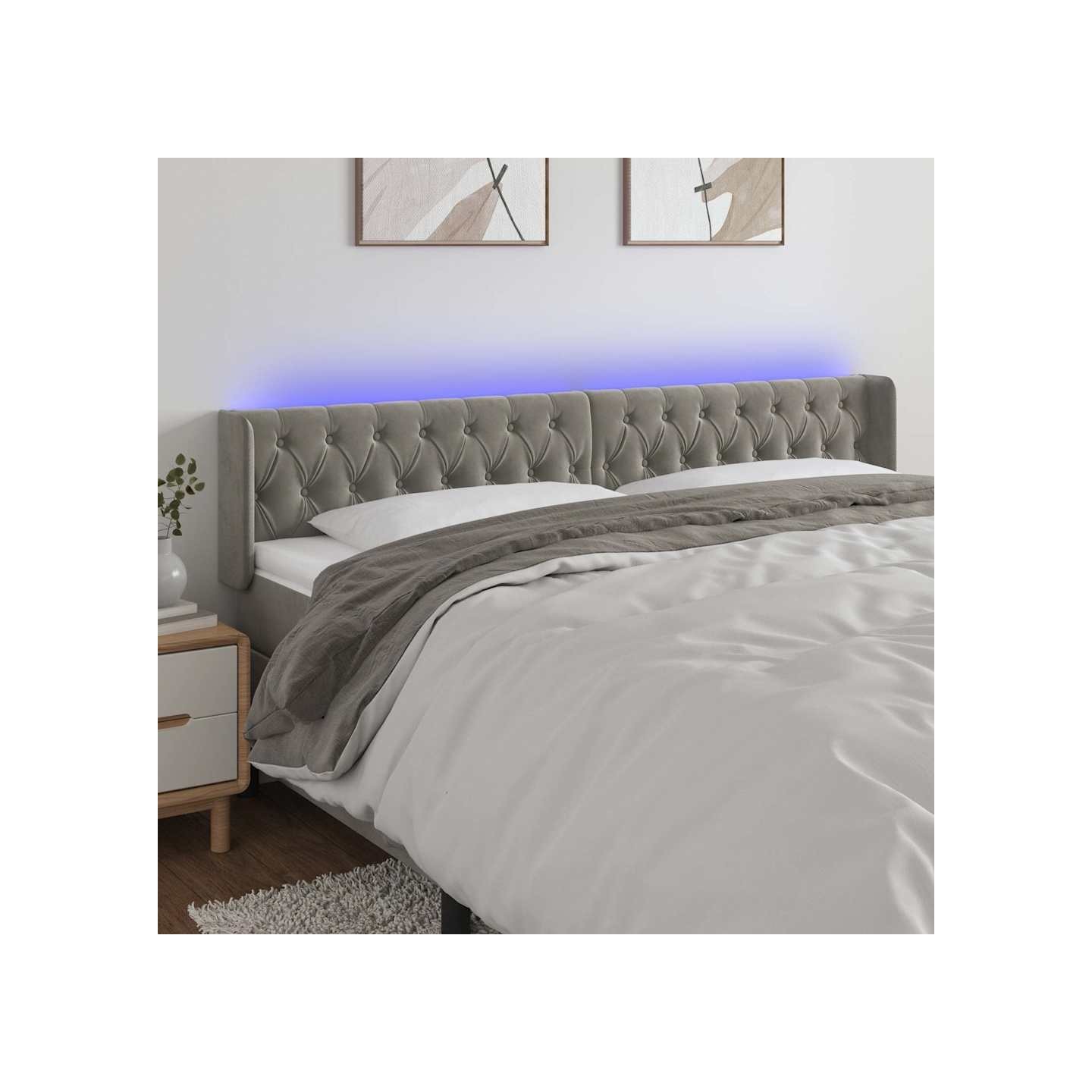 Tête de lit à LED Gris clair 203x16x78/88 cm Velours