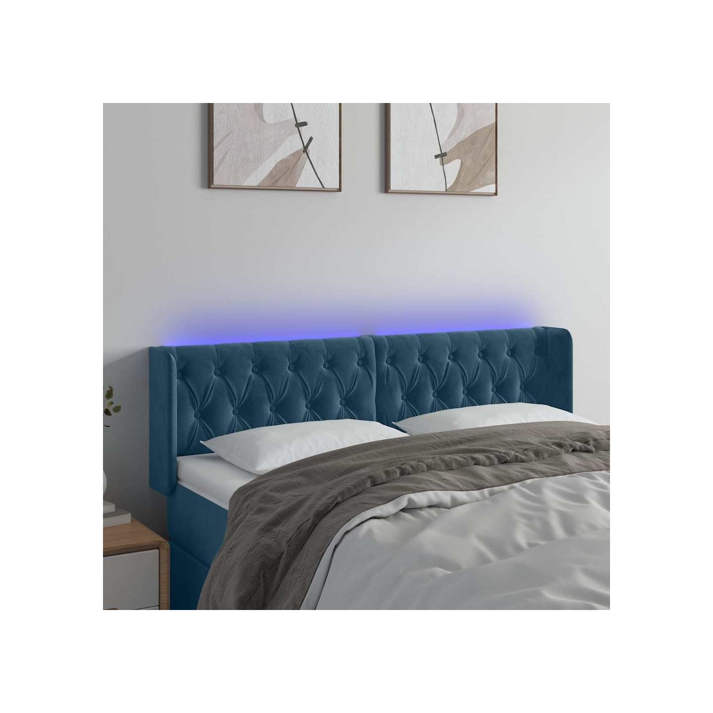 Tête de lit à LED Bleu foncé 163x16x78/88 cm Velours