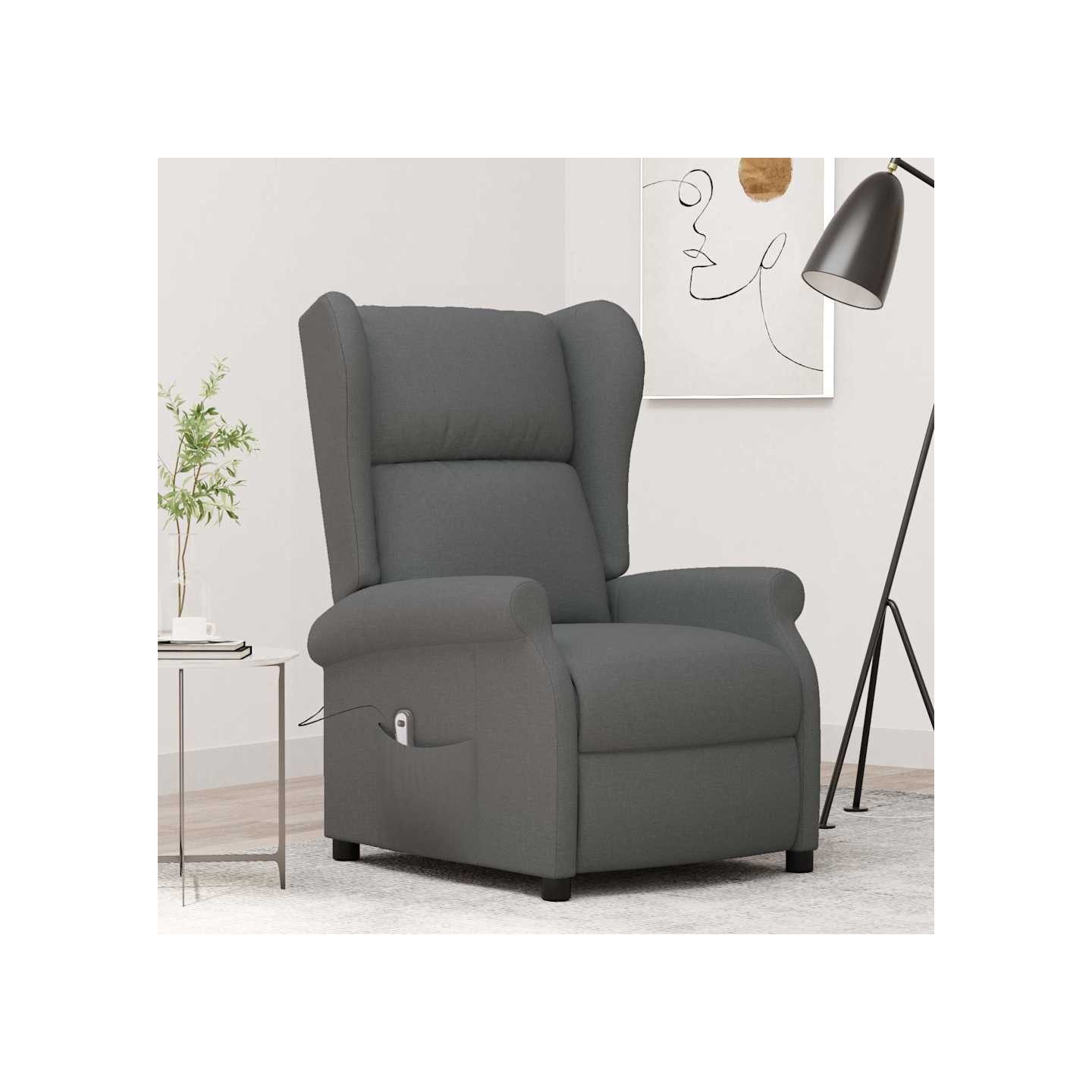 Fauteuil inclinable électrique à oreilles gris foncé tissu